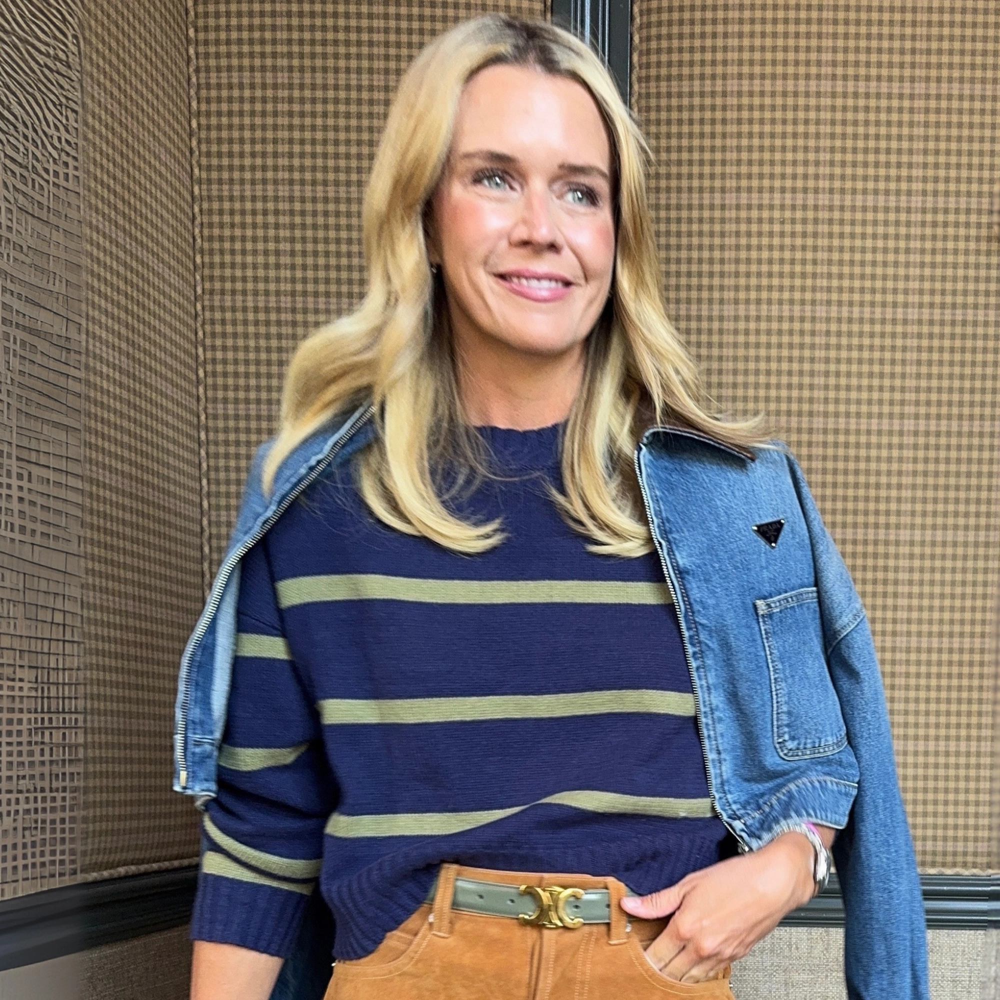 MASON'S DAUGHTER | Danielle Sweater, Navy & Olive Striped Knit Athletic Comfort