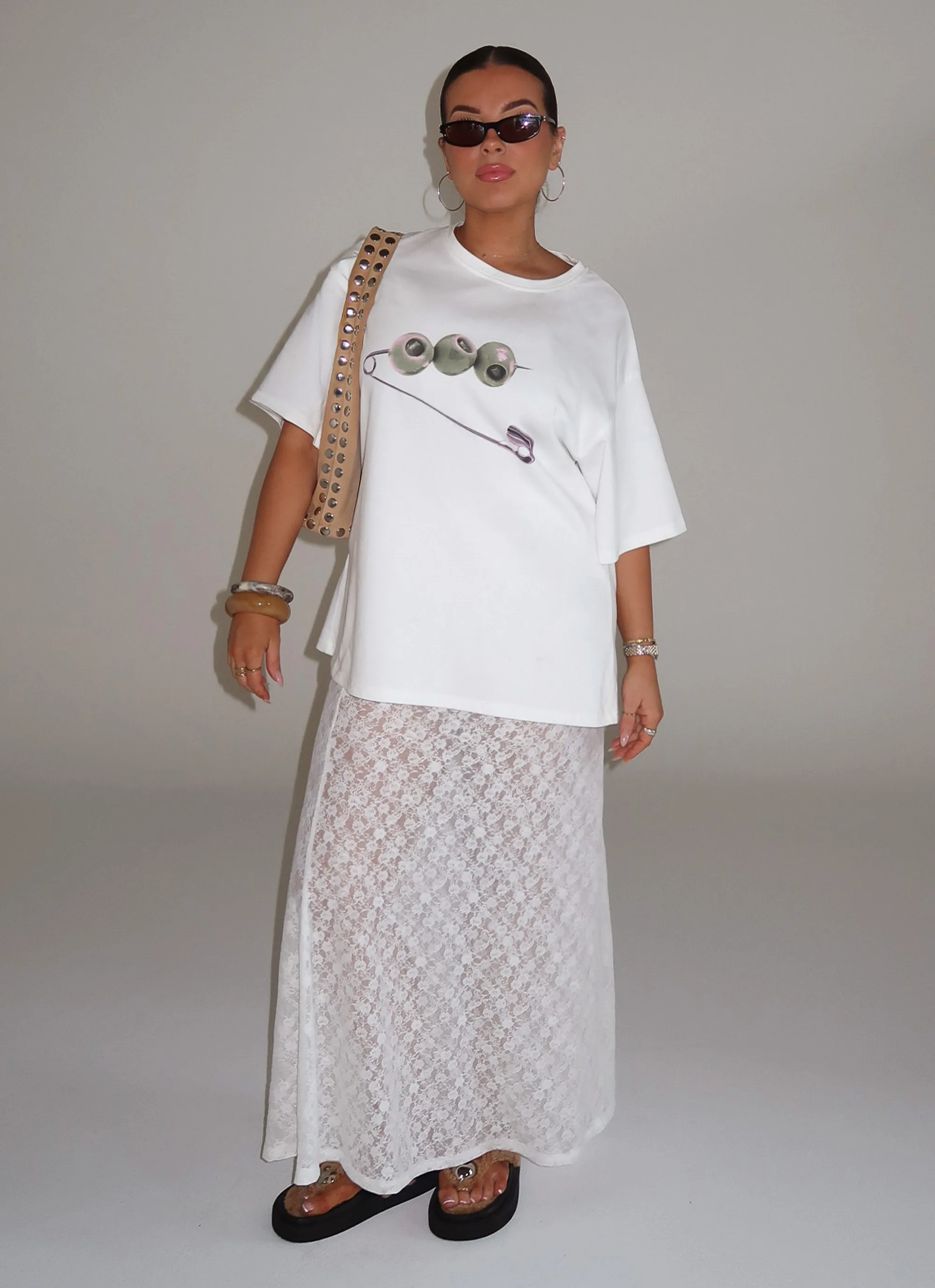 muted tone Jaz Lace Maxi Skirt - White