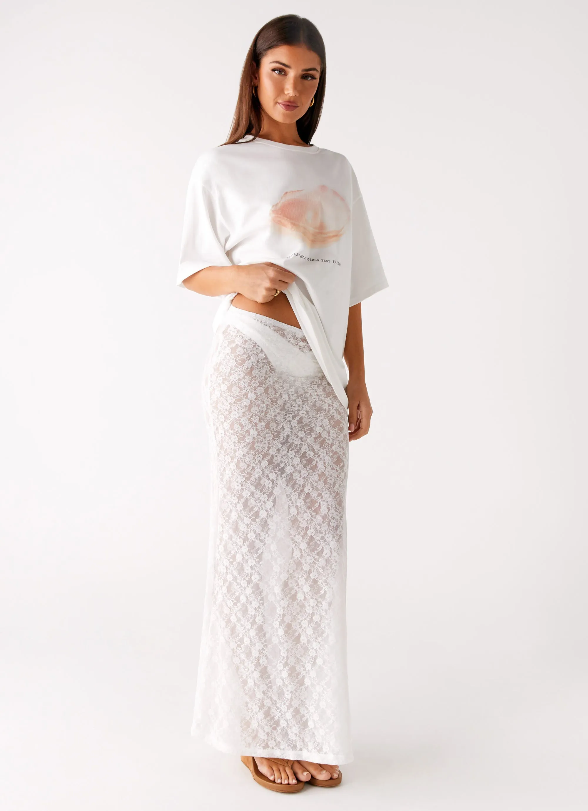 Tagless label Tapered Cut Jaz Lace Maxi Skirt - White