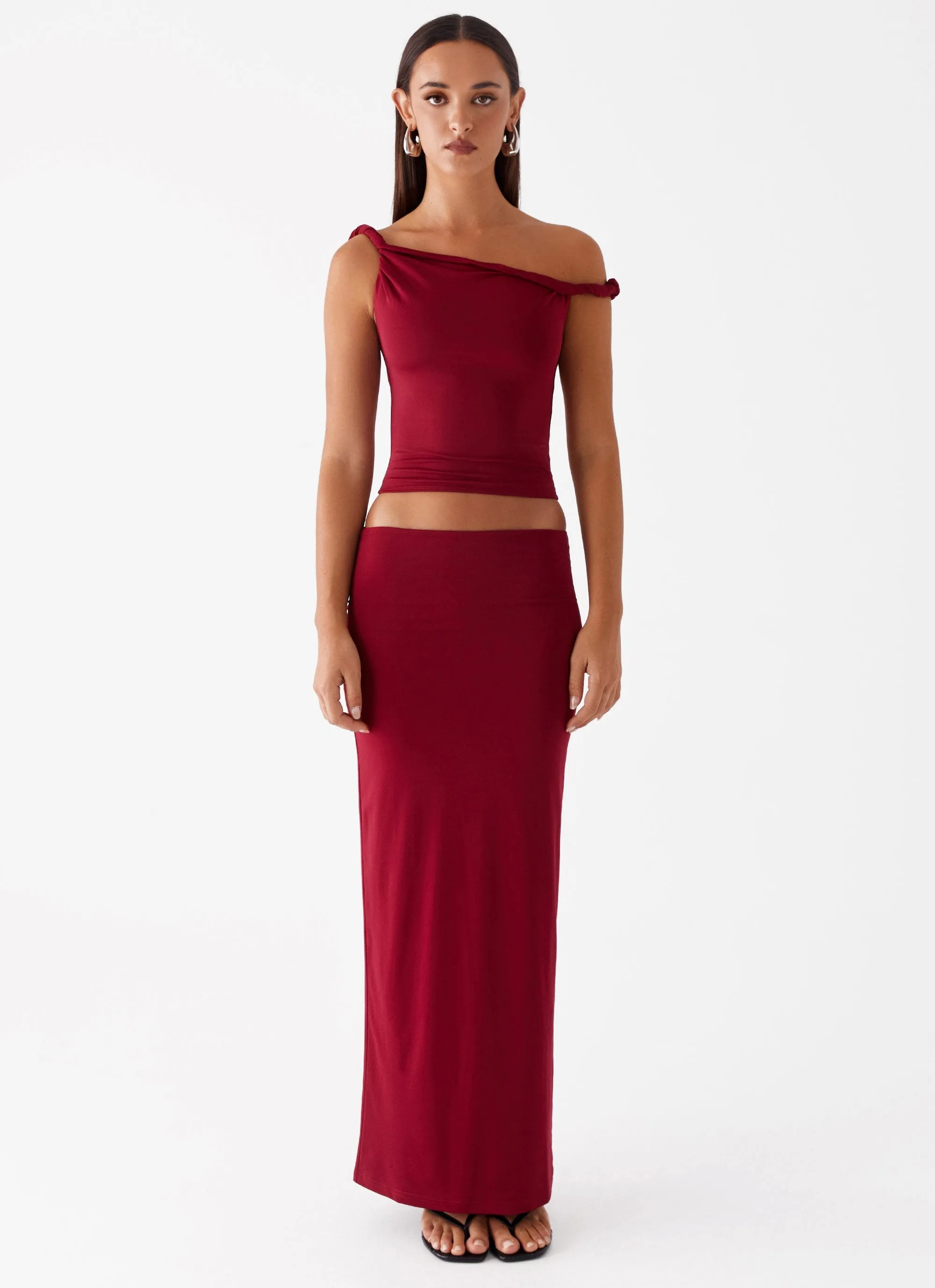 Solace Soul Maxi Skirt - Maroon Day To Night Clean Mood
