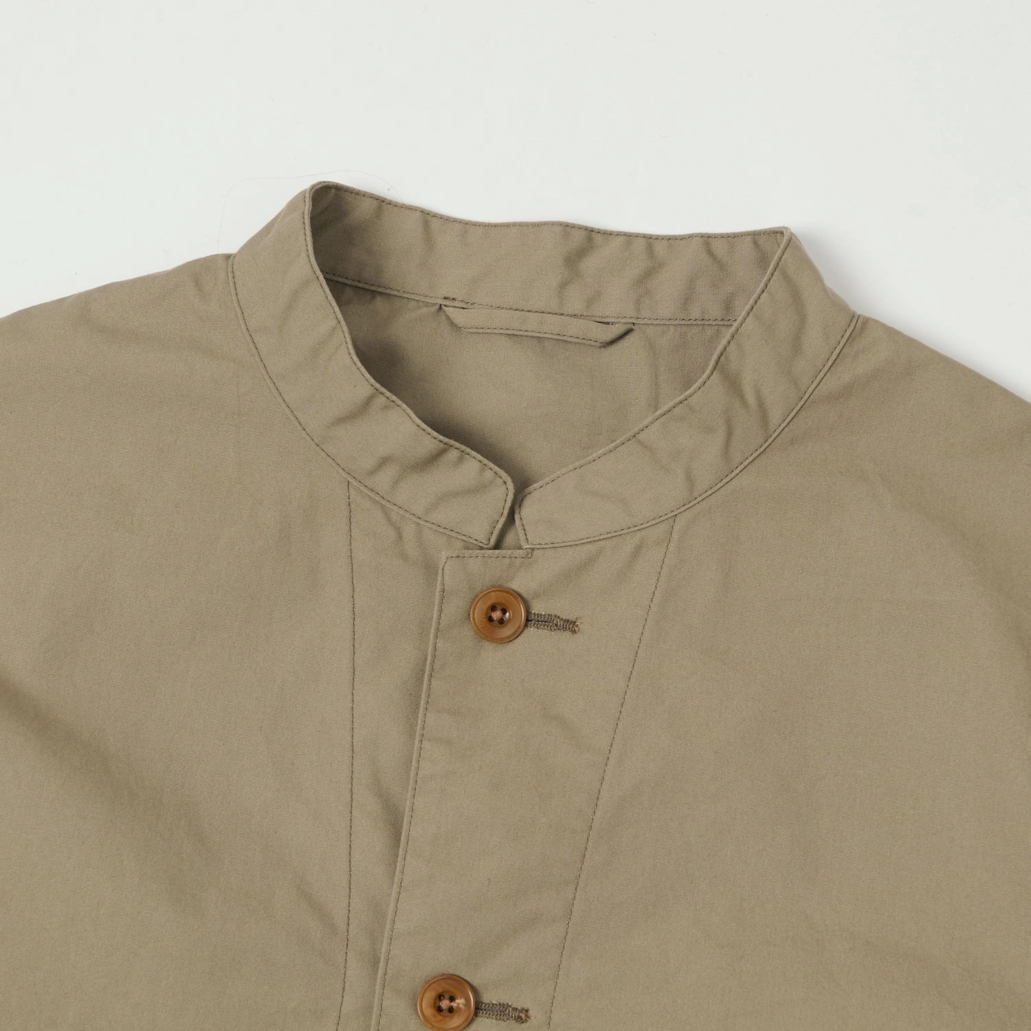 Nanamica Band Collar Shirt Jacket - Taupe Abrasion Resistant Panels