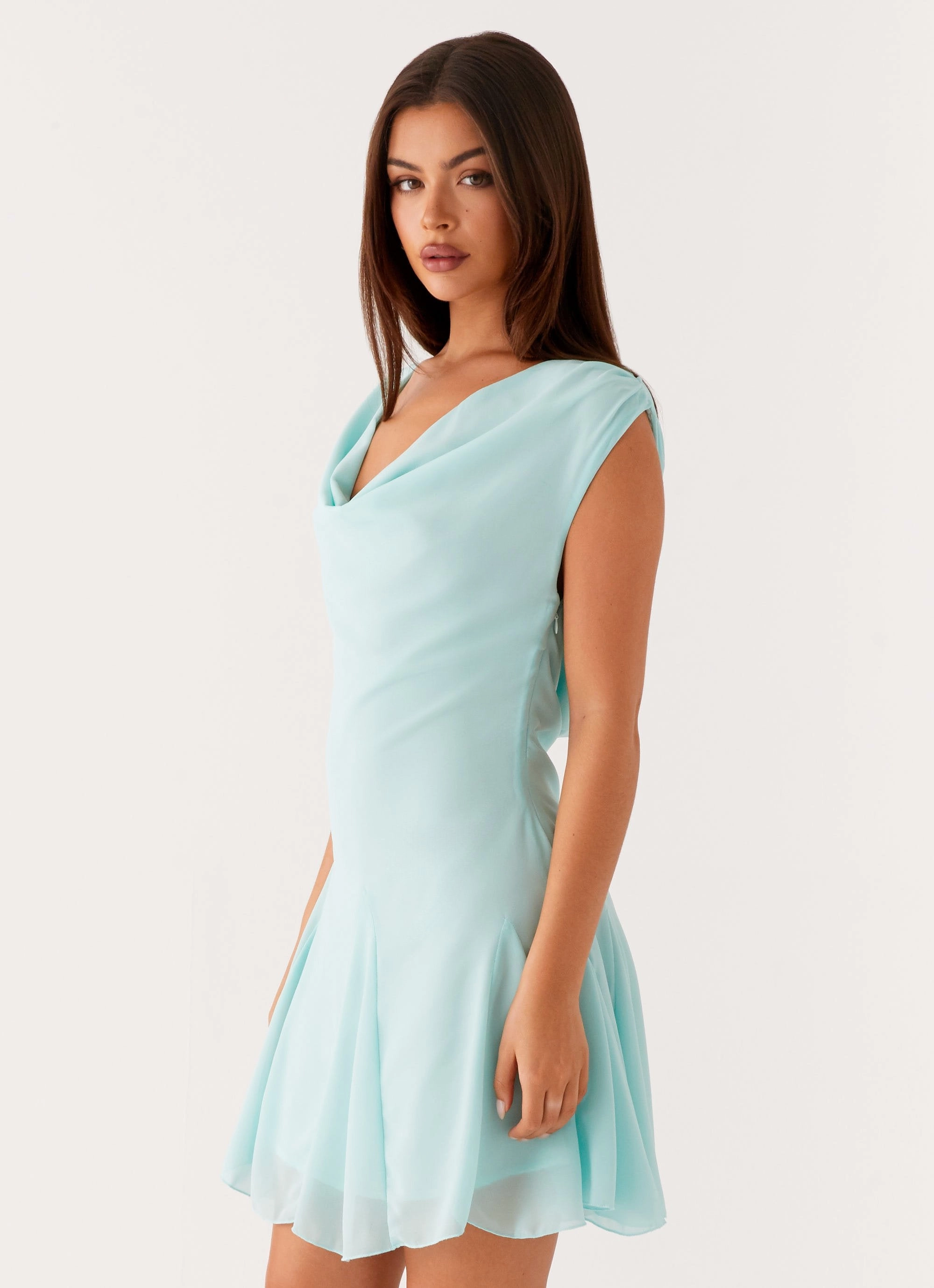 Modern Waist Elegant Mood Shayla Mini Dress - Turquoise