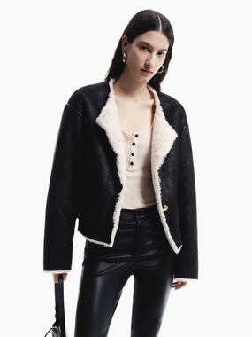 Shearling Cropped Jacket Stretchable Waistband
