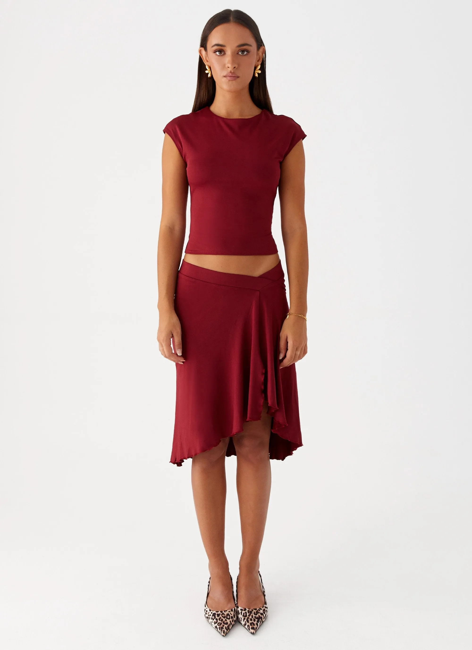 Shes A Lady Midi Skirt - Red Breezy Style