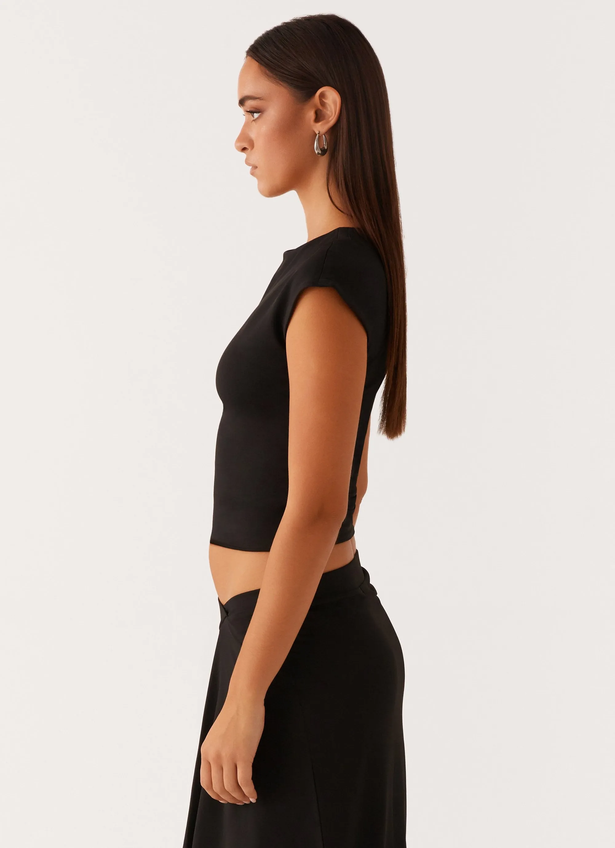 Shes A Lady Top - Black Contrast Topstitching Detail PlushLining