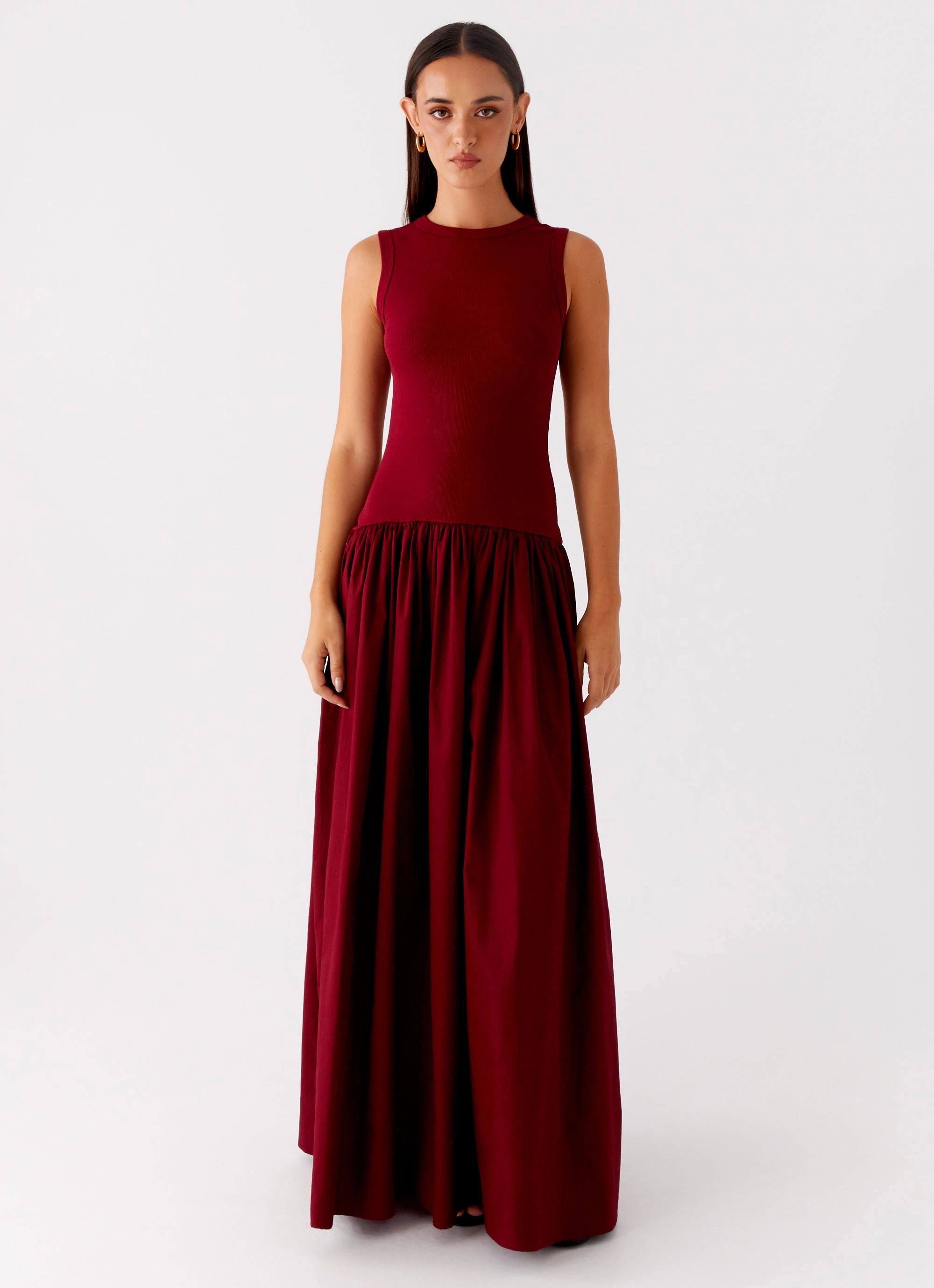 Contemporary Waist everyday elegance Shivani Maxi Dress - Maroon