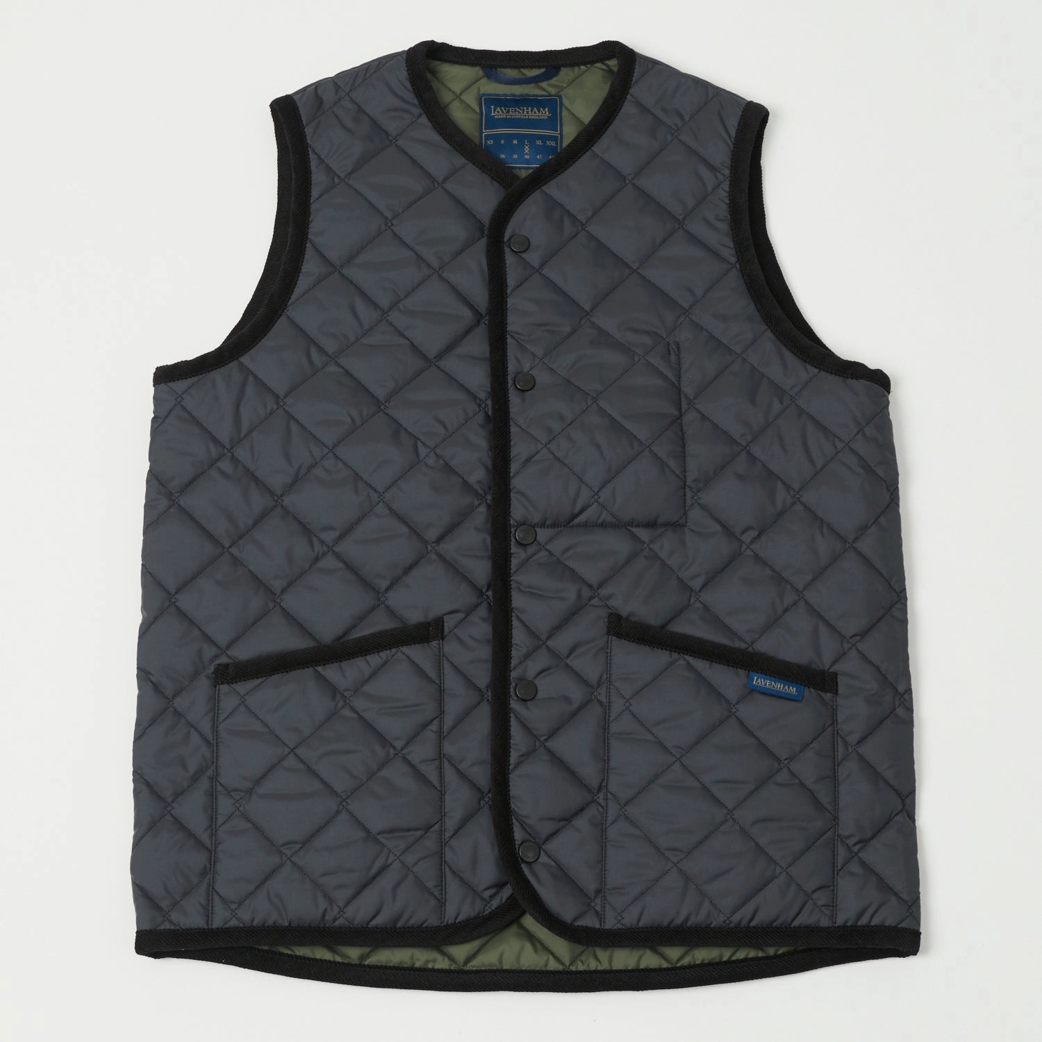 Lavenham Thornham Quilted Gilet - Lamp Black/Olive Green Noise Free Movement