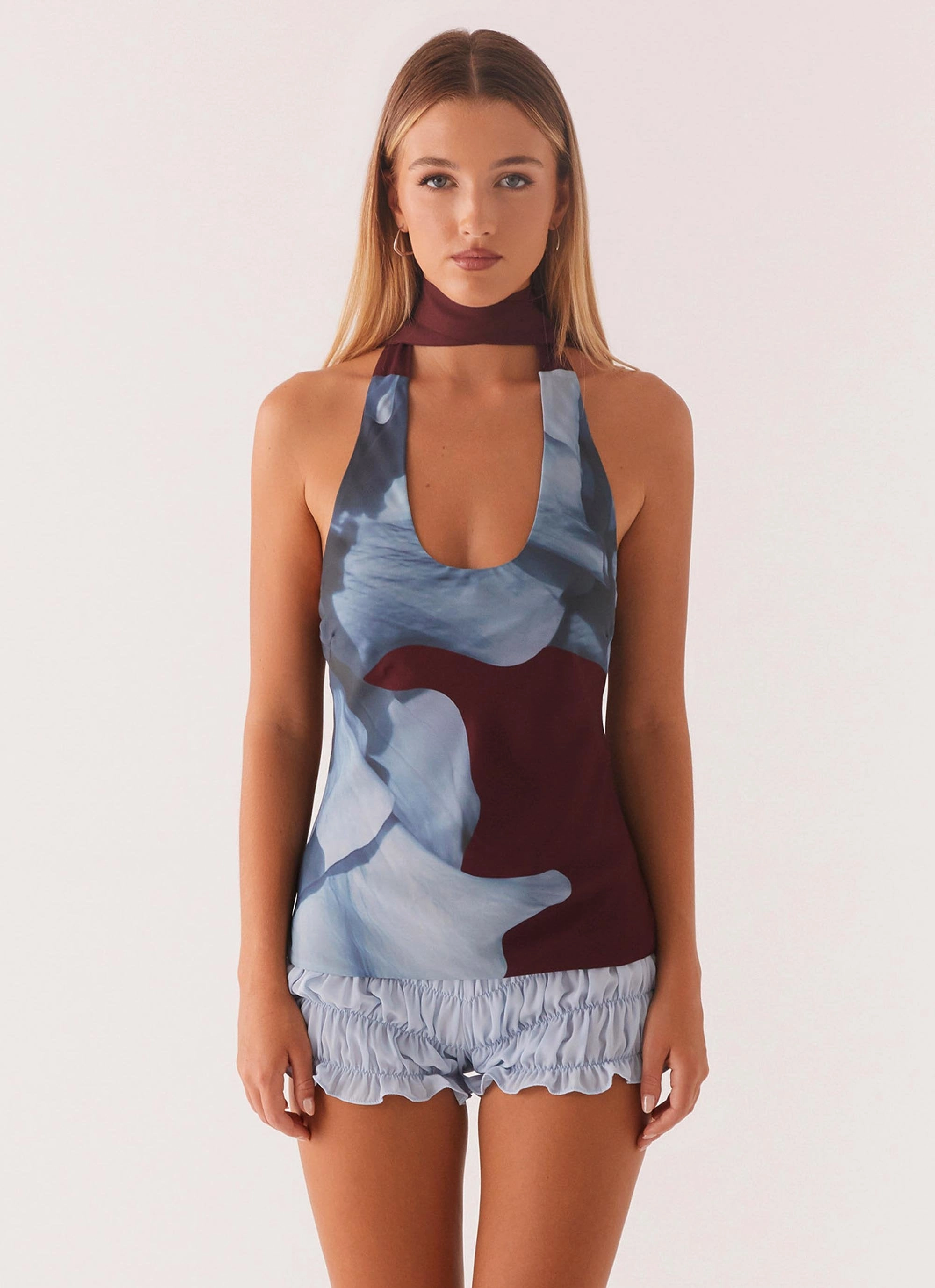 Catarina Halter Top - Maroon Print TexturedSurface