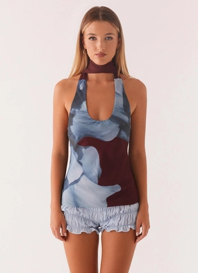 Catarina Halter Top - Maroon Print TexturedSurface