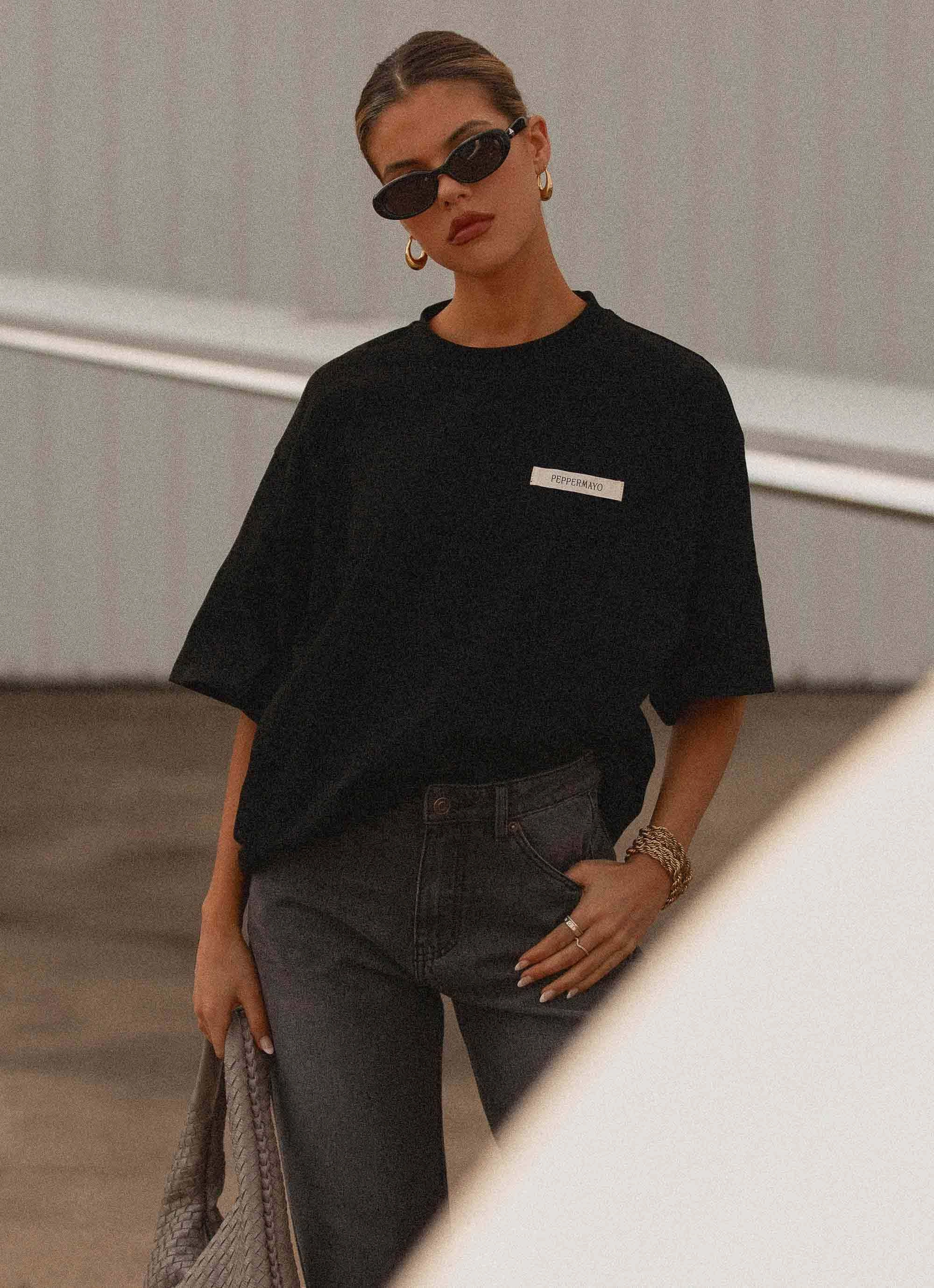 EcoConscious Processing Signature Oversized Tee - Black