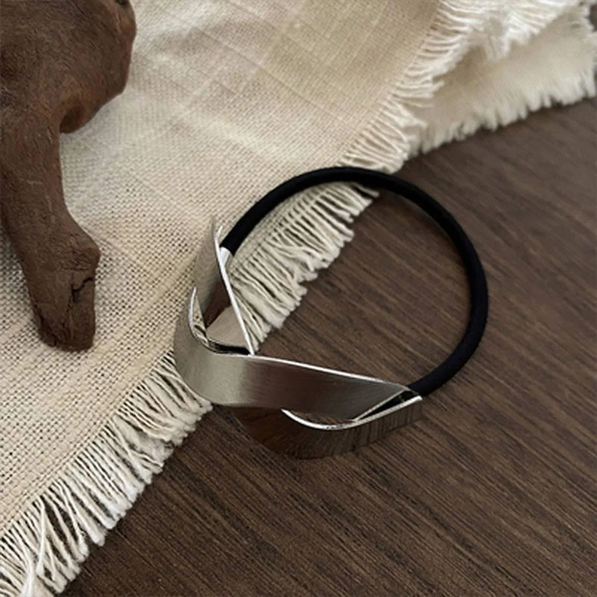 Simple Brushed Hair Scrunchie - Hammered Square