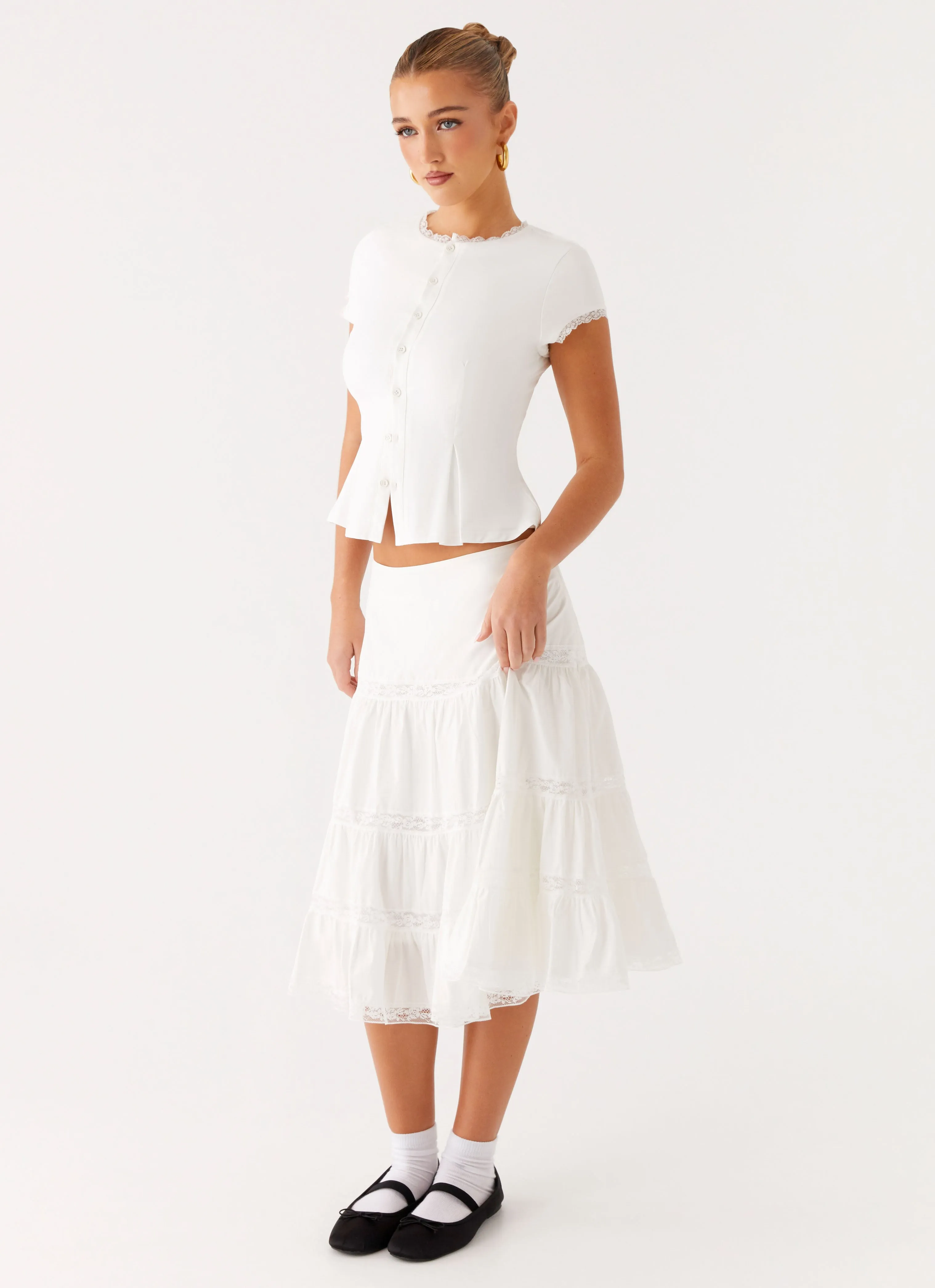 Clean Cut Style Essential Good Vibes Midi Skirt - White