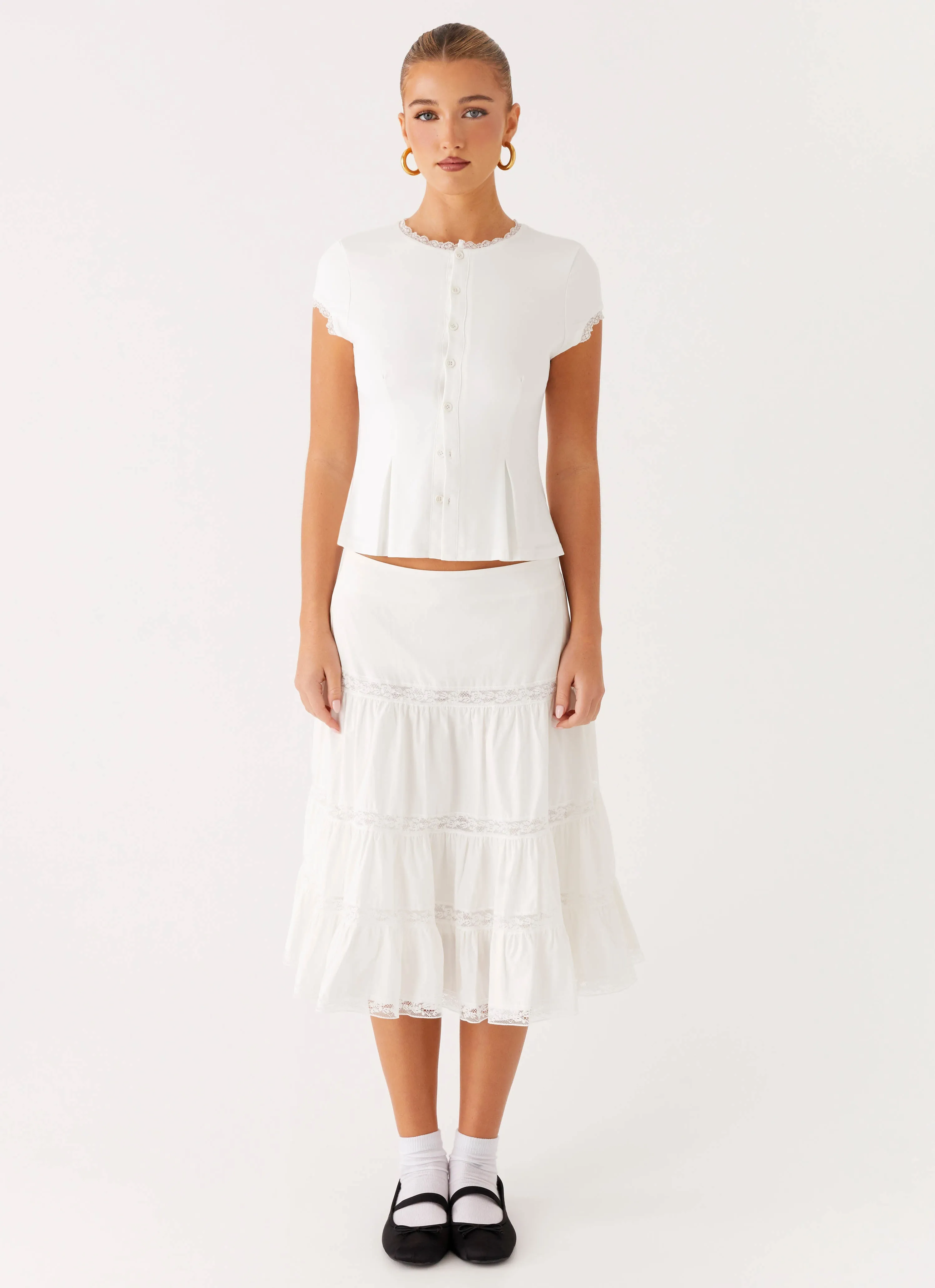 Good Vibes Midi Skirt - White Weekend Fashion