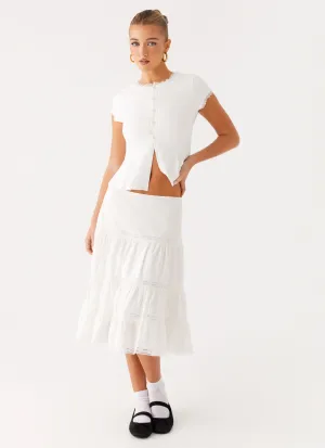 Good Vibes Midi Skirt - White smooth zipper