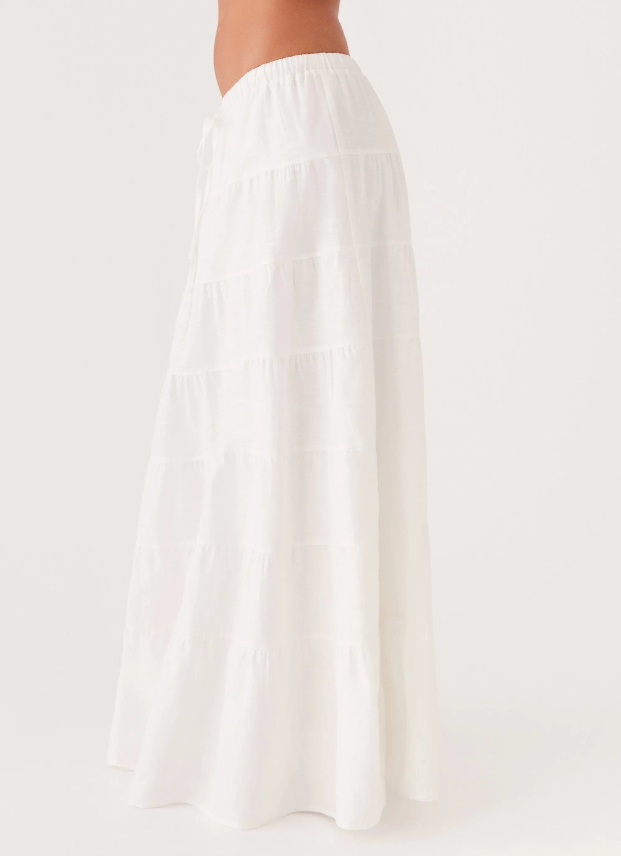 Mariella Linen Maxi Skirt - White Push Button Closure