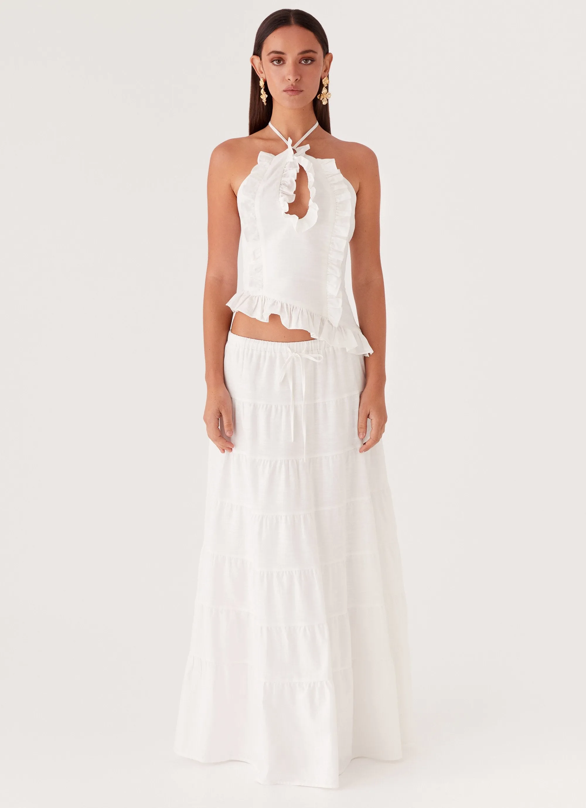Mariella Linen Maxi Skirt - White Foldable Packability