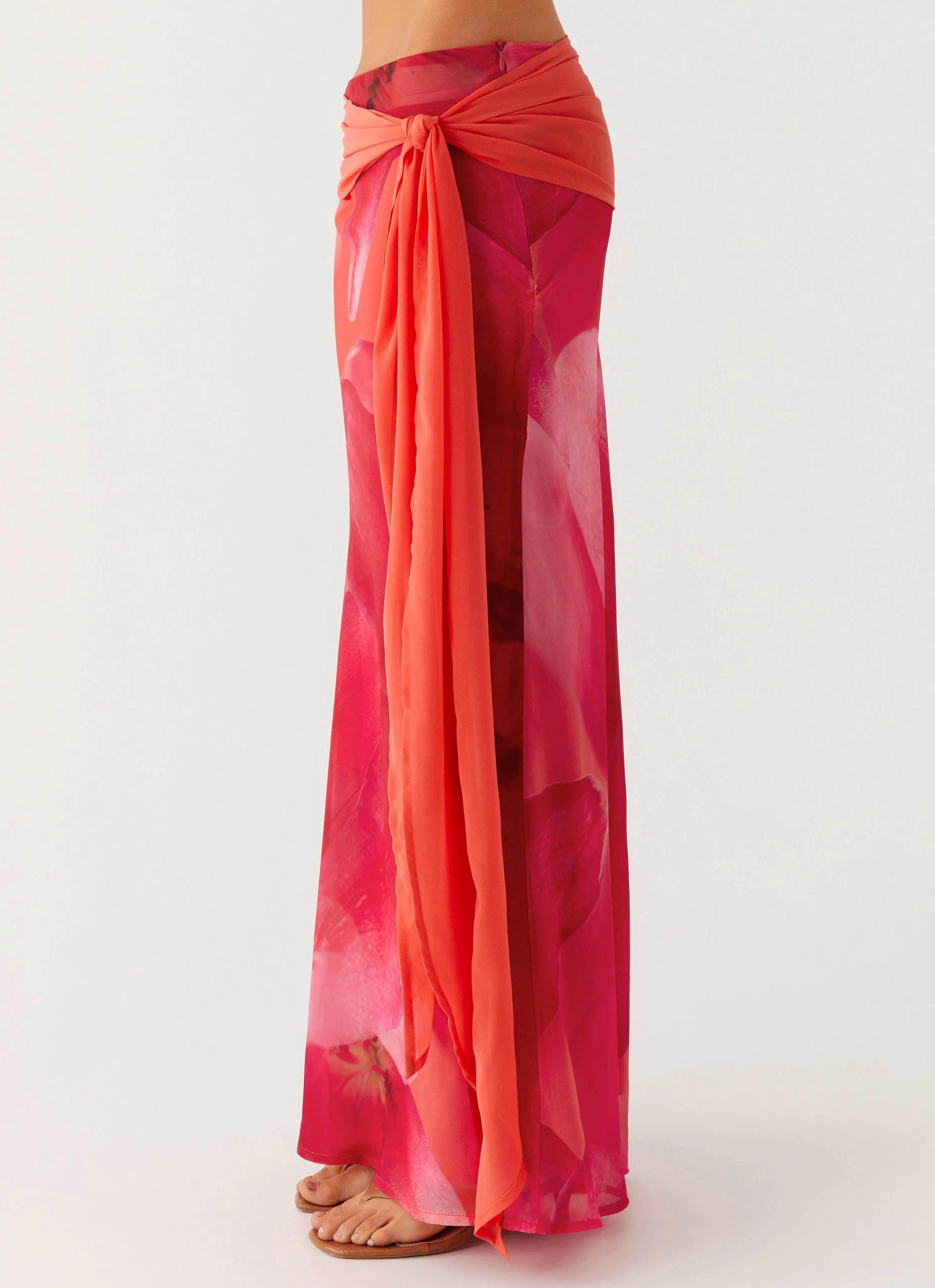 Daily Fashion Detachable Detail Raya Maxi Skirt - Peach Watermelon Flower