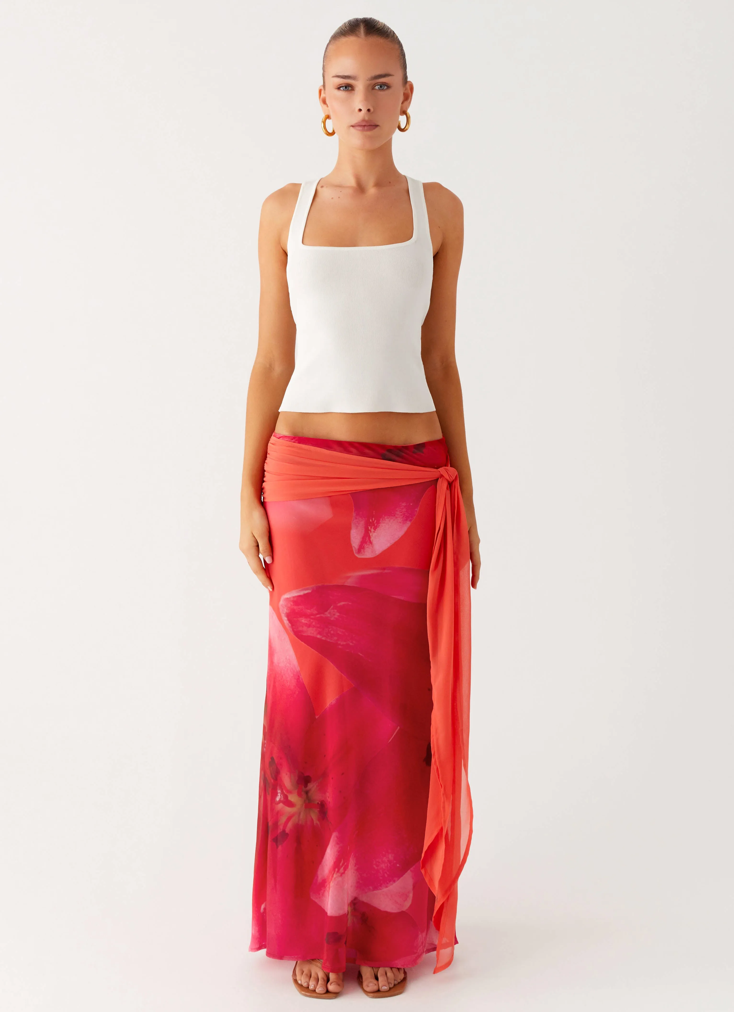 Soft Finish Raya Maxi Skirt - Peach Watermelon Flower