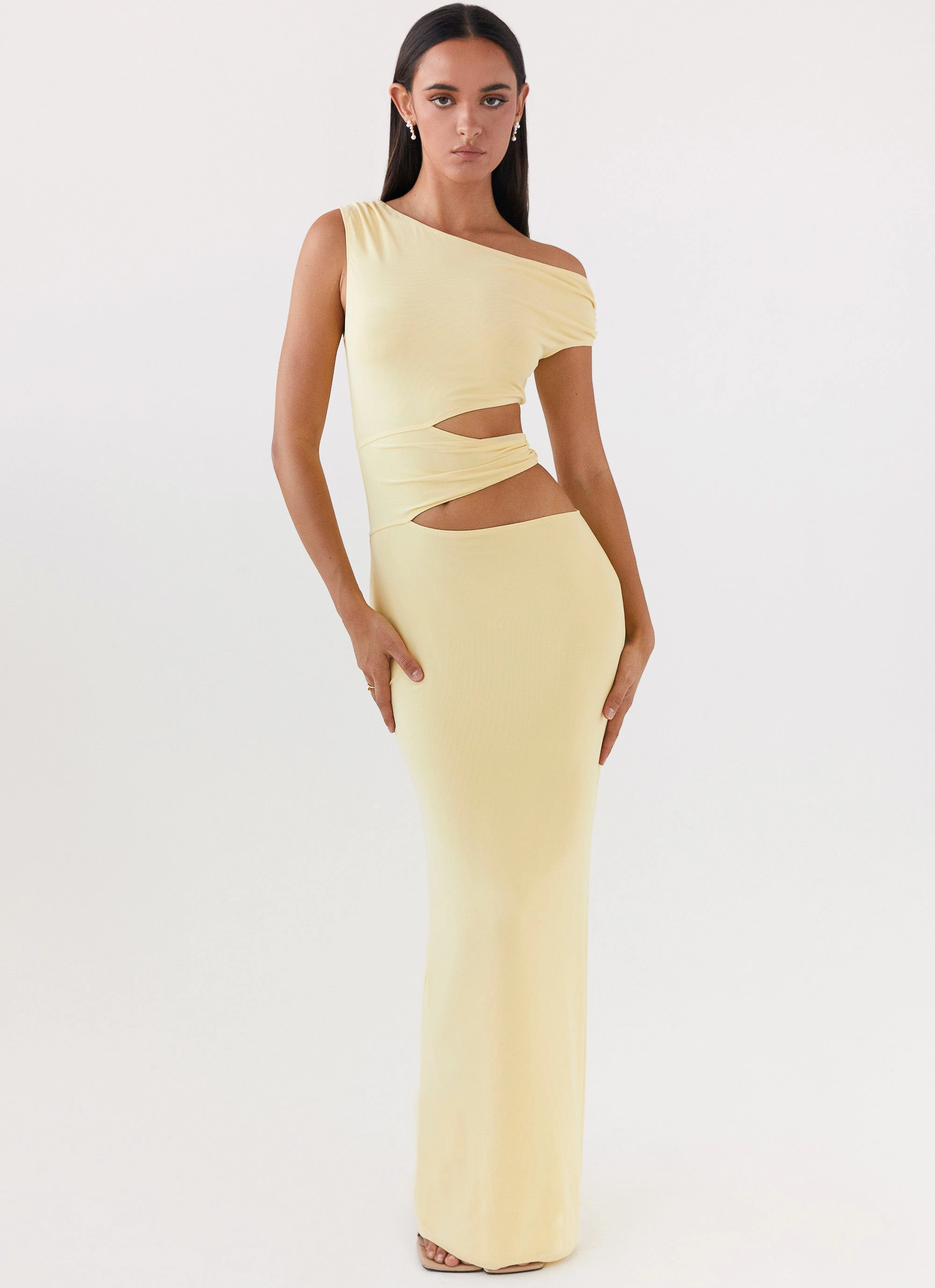 Margot One Shoulder Maxi Dress - Yellow Stylish Appeal Knit Warm