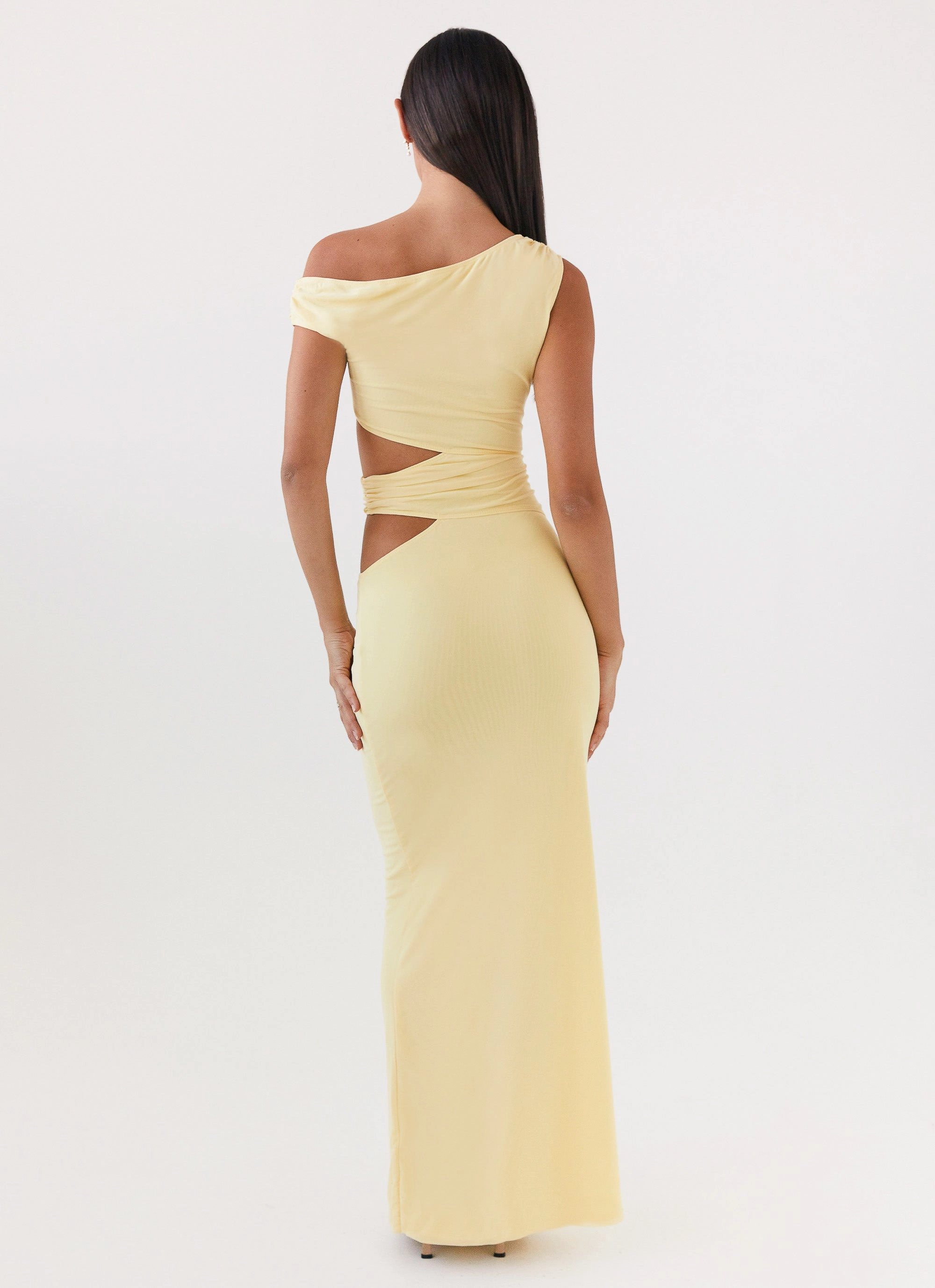 Subtle Glam Evening Vibe Margot One Shoulder Maxi Dress - Yellow