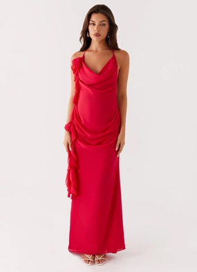 Tiered Skirt Ready Glow Diedre Rose Strappy Maxi Dress - Raspberry