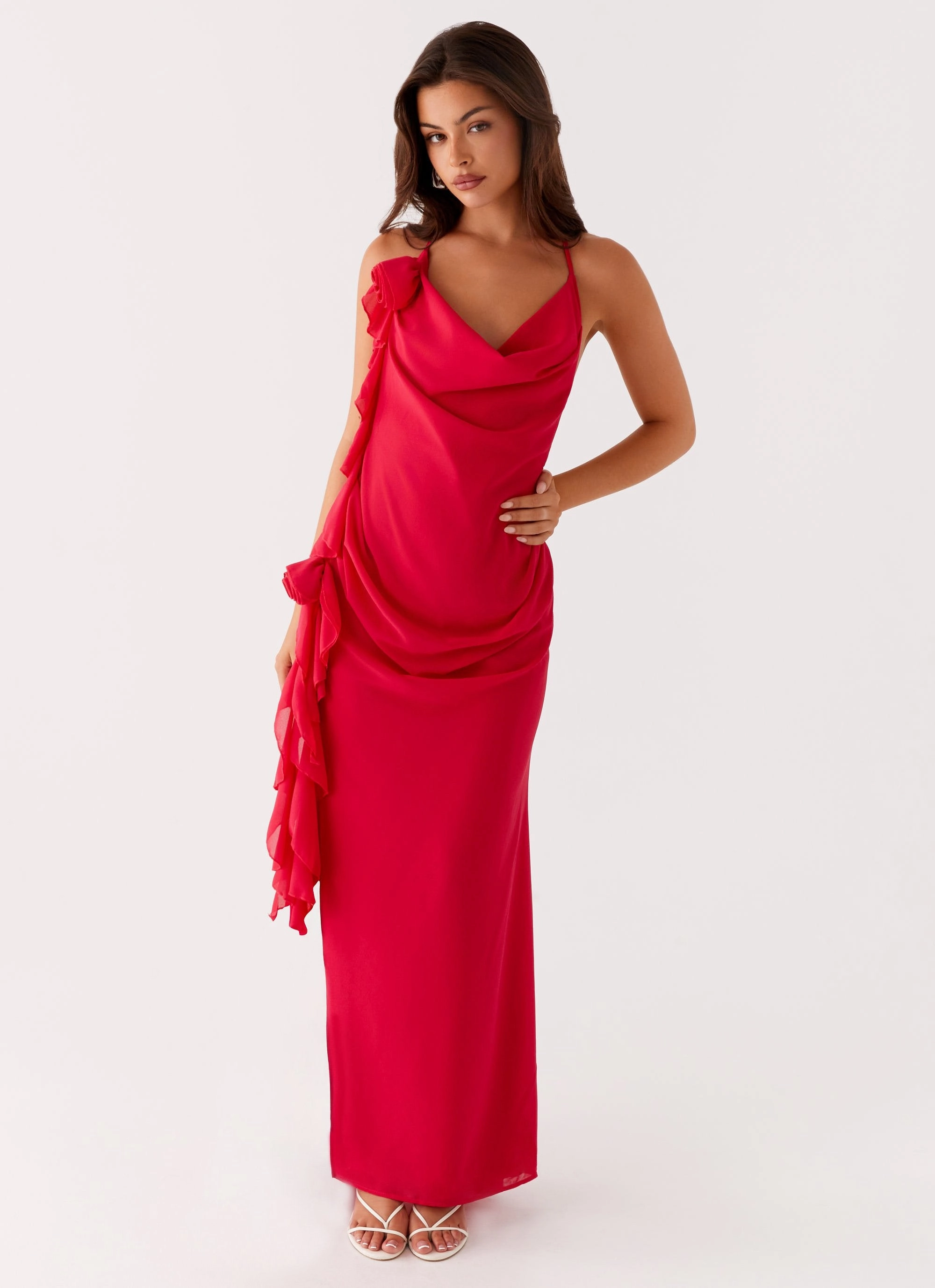 London Cool Sage Detail Diedre Rose Strappy Maxi Dress - Raspberry