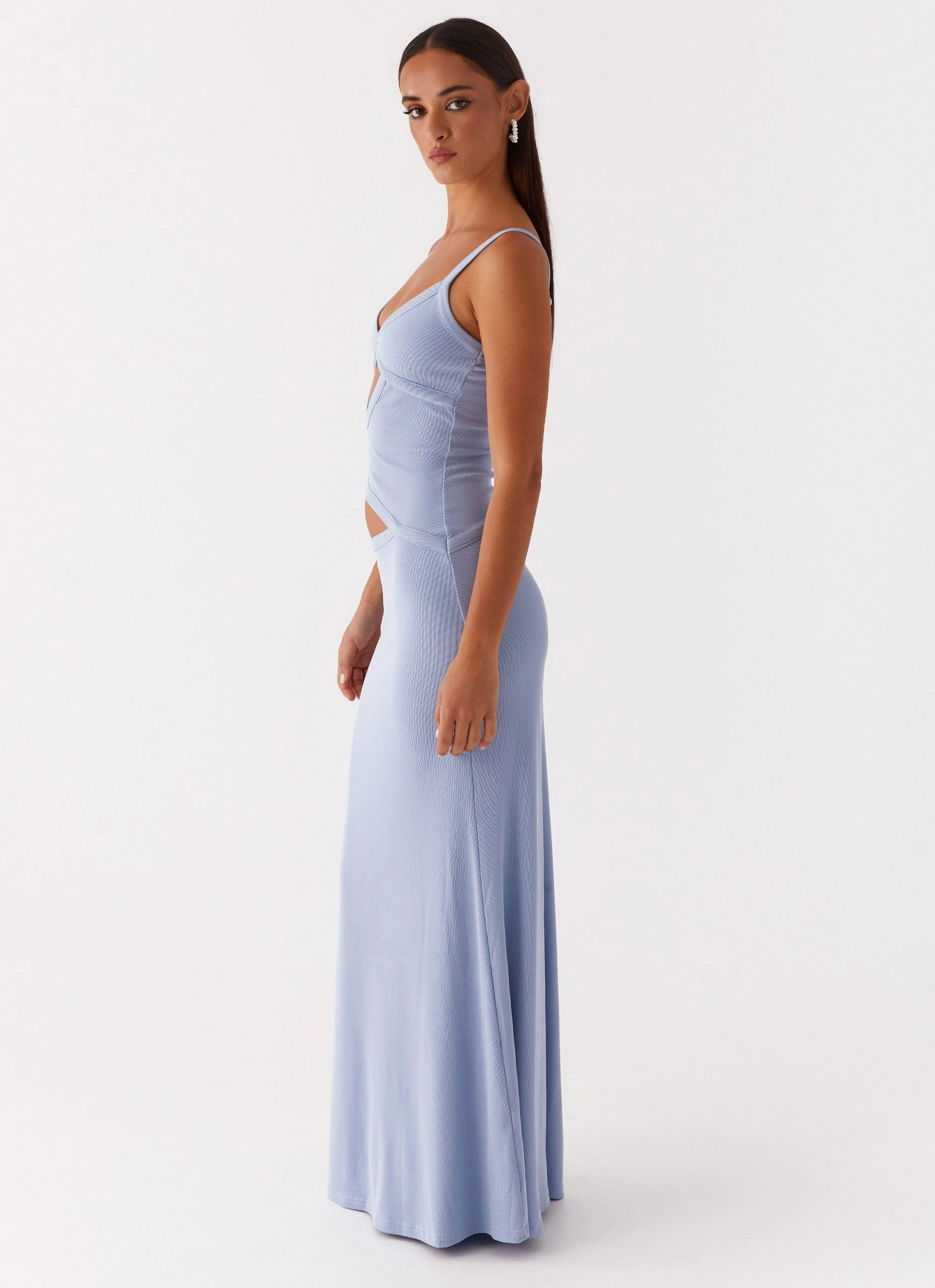 Street Elegance Minimalist Waist Jocelyn Maxi Dress - Blue
