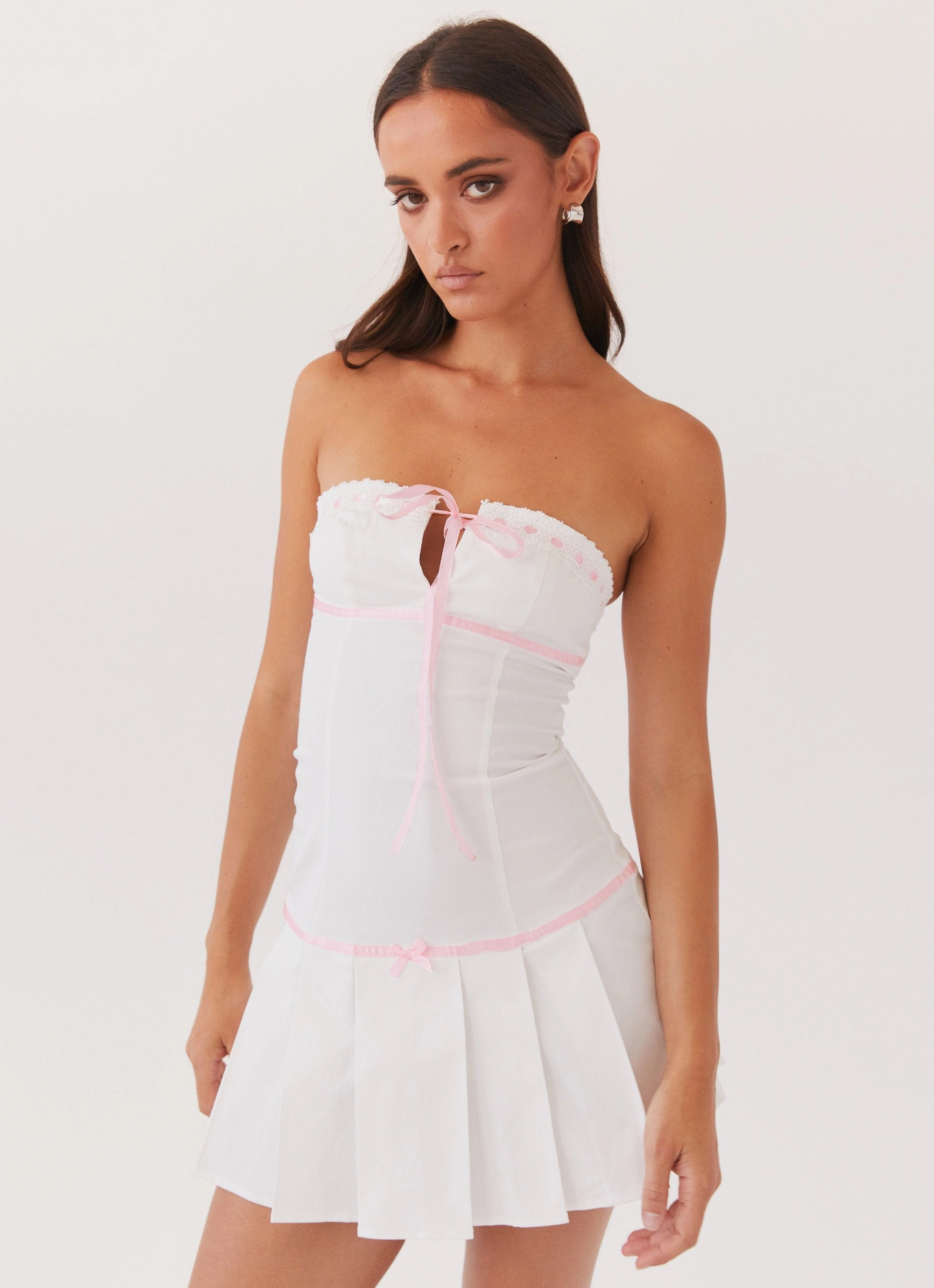Evening Vibe Candy Coated Bustier Mini Dress - Pink Ribbon