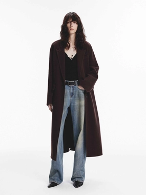 Cold Climate Adjustable Hem Cords Single Breasted Wool Coat