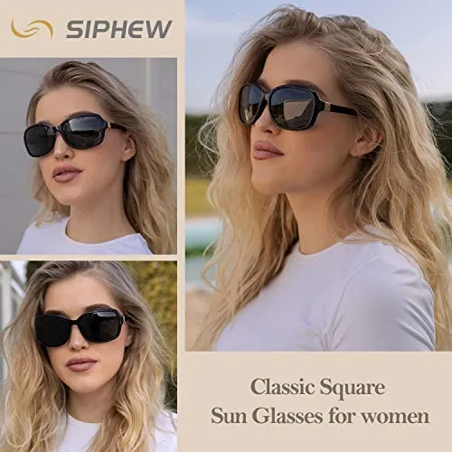 SIPHEW Oversized Polarized Sunglasses for Women, Classic Design Eyewear with 100% UV Protection Sun Glasses (polarized sunglasses, wine red)