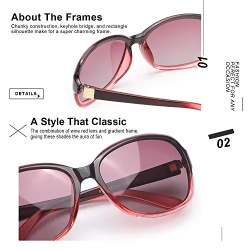 SIPHEW Oversized Polarized Sunglasses for Women, Classic Design Eyewear with 100% UV Protection Sun Glasses (polarized sunglasses, wine red)