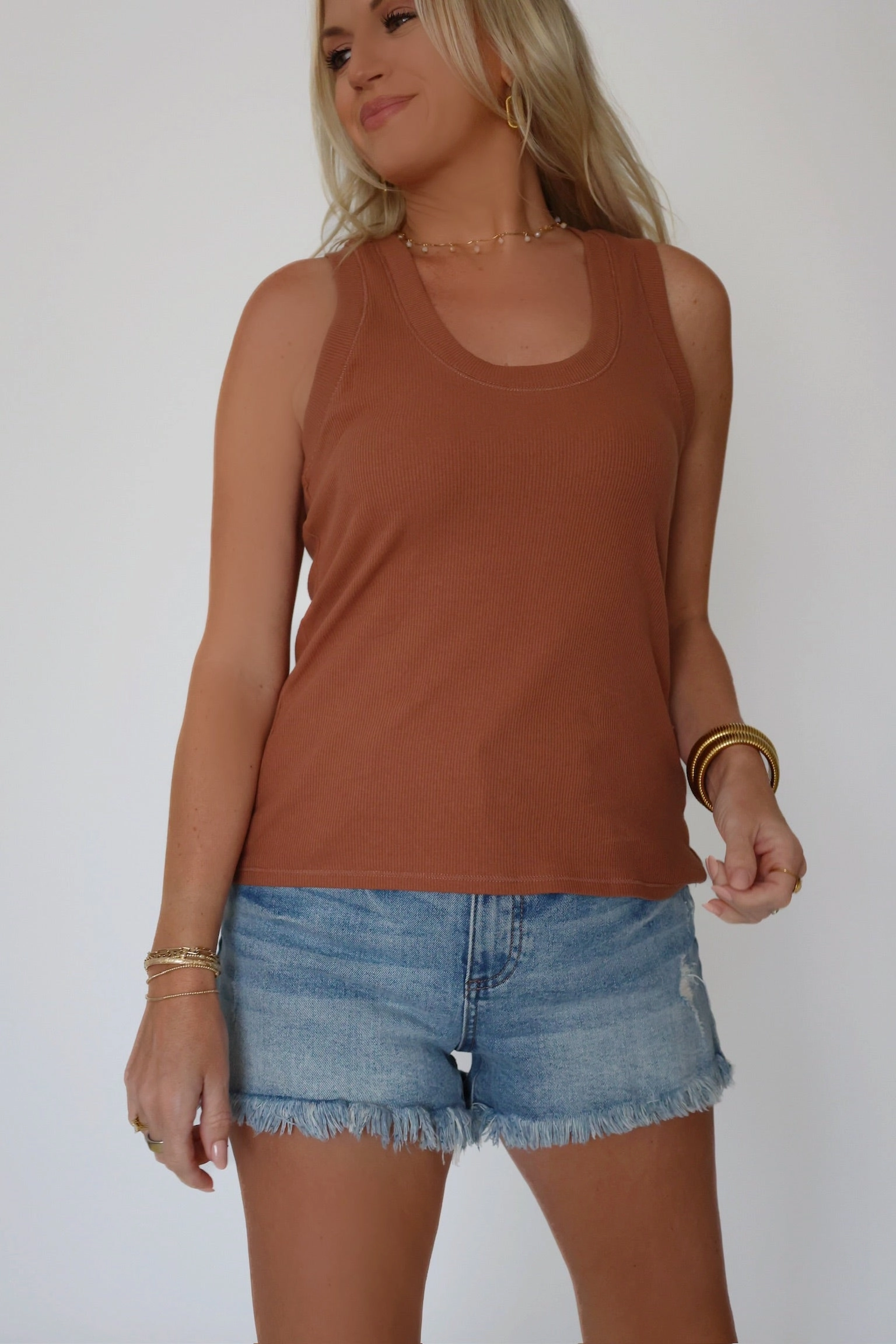 Drop Shoulder Sirena Rib Tank - Teakwood