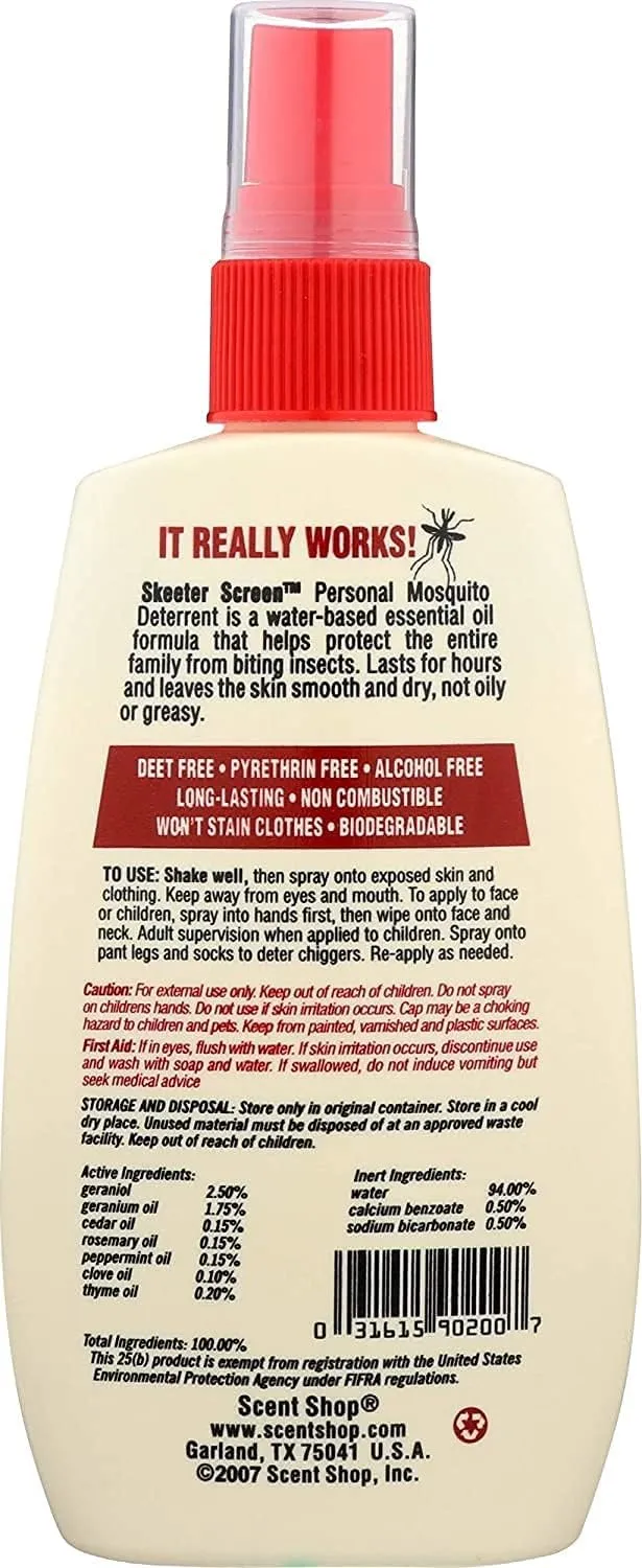 Skeeter Screen 90200 4 oz Bottle of Deet Free Essential Oil Mosquito Repellent - Quantity of 1