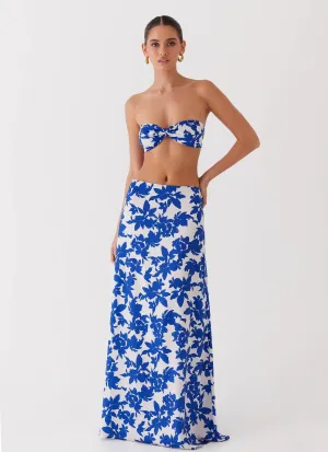Sky Gaze Low Rise Maxi Skirt - Blue Floral All Season Plant Based Material