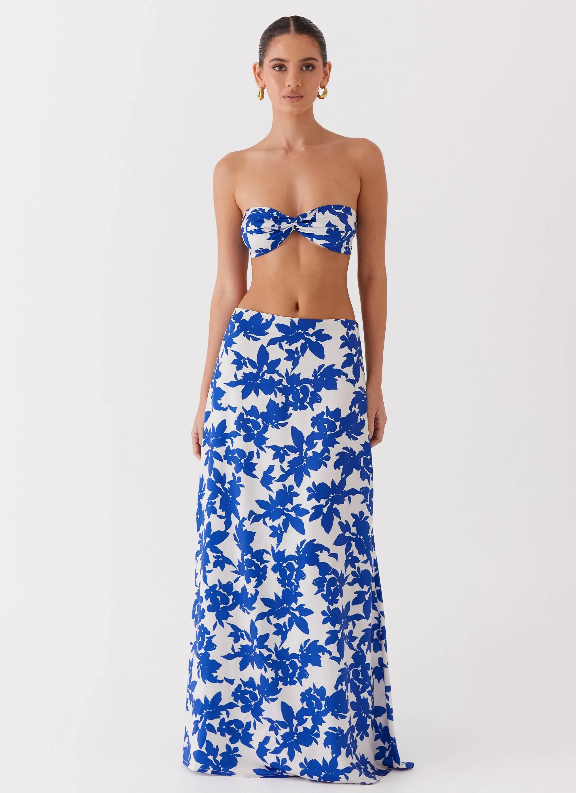 Sky Gaze Low Rise Maxi Skirt - Blue Floral Versatile Outfit