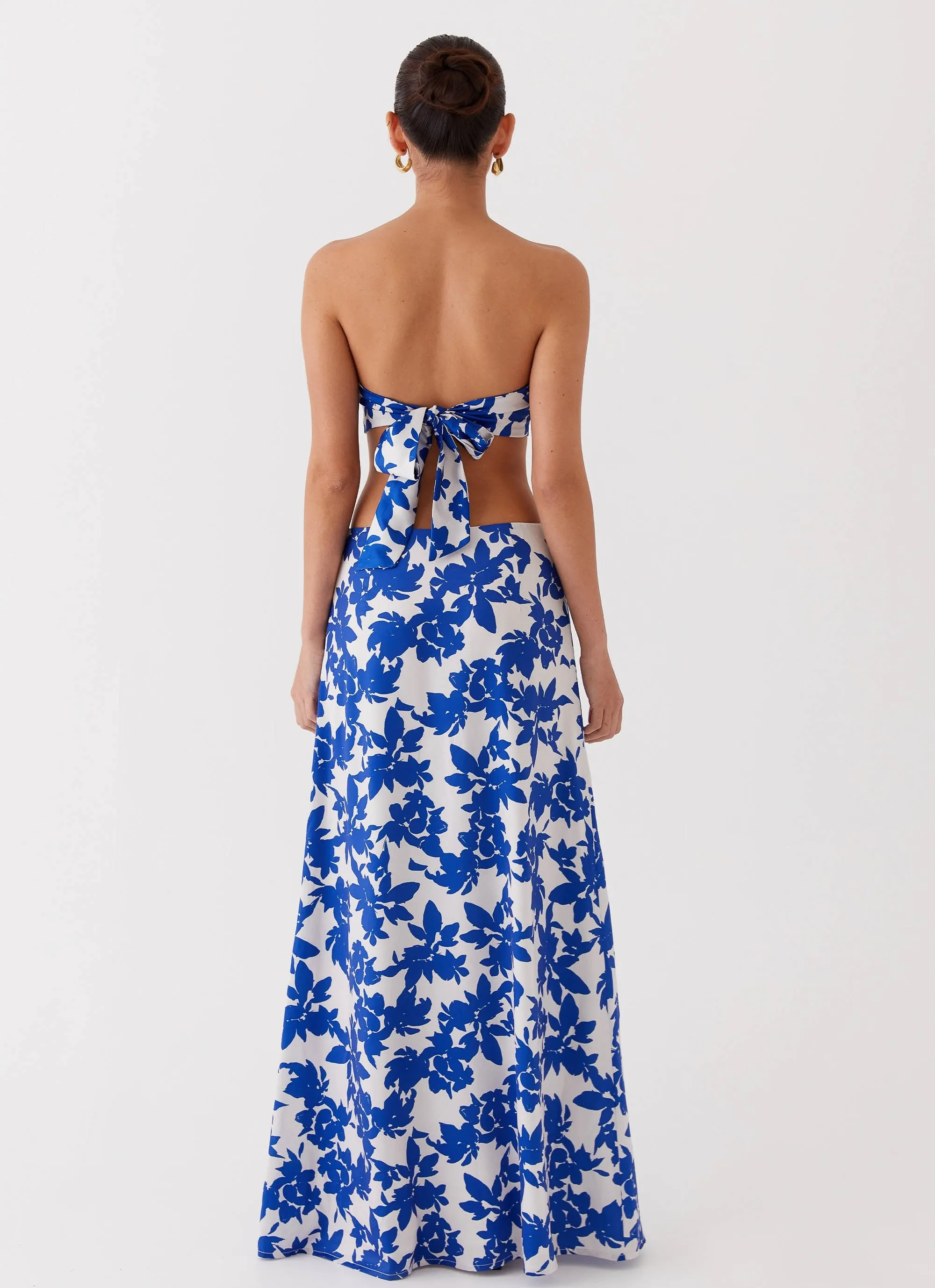 Sky Gaze Low Rise Maxi Skirt - Blue Floral Chic Tones