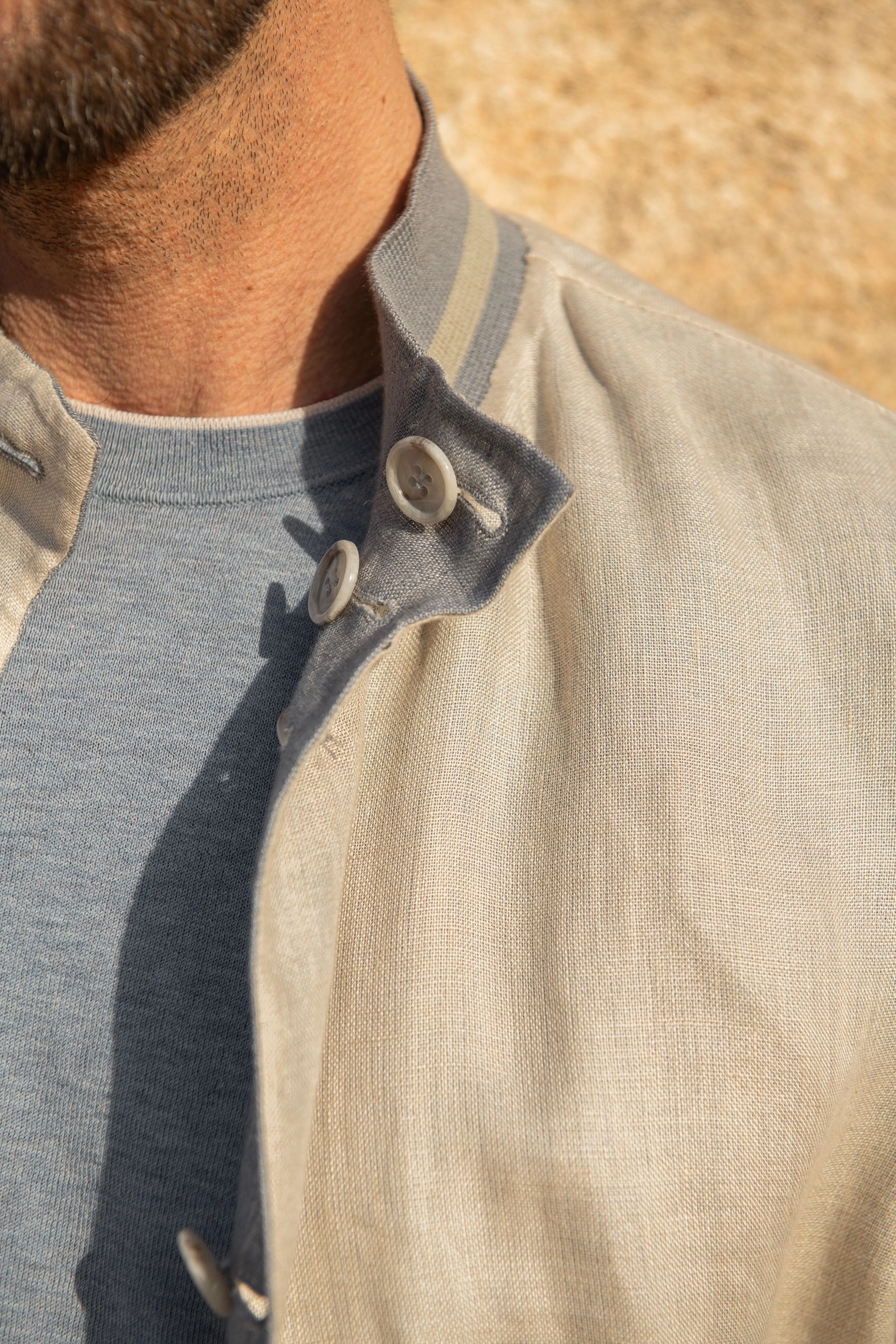 Fur Trim Elasticized Edging Sky grey and beige reversible bomber jacket ?C Made in Italy