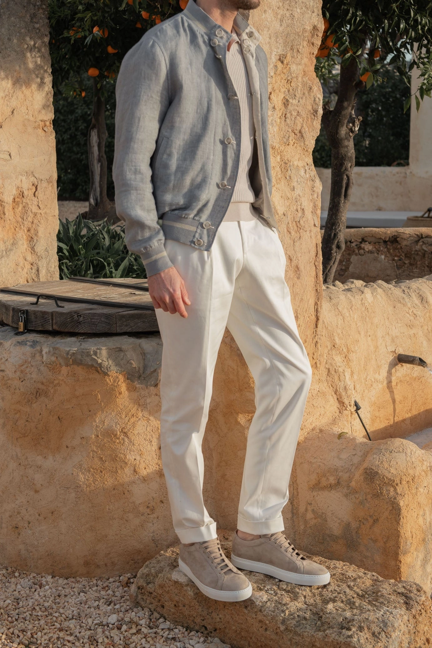 Sky grey and beige reversible bomber jacket ?C Made in Italy Modern Fit Heavyweight Fabric