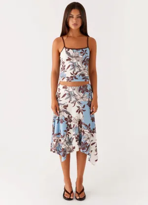Elegant Texture Skye Midi Skirt - Bluewood Blossom