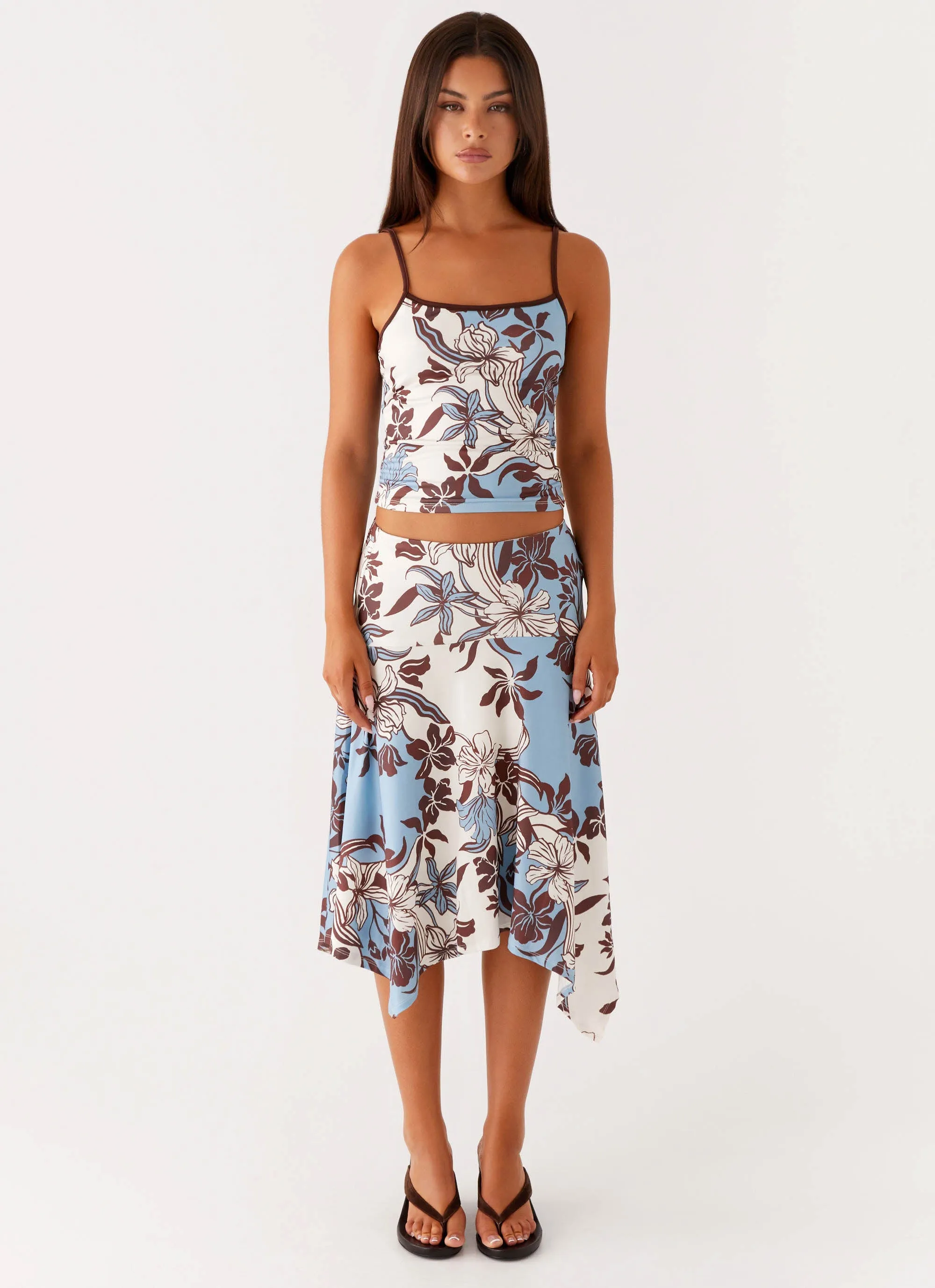 Elegant Texture Skye Midi Skirt - Bluewood Blossom