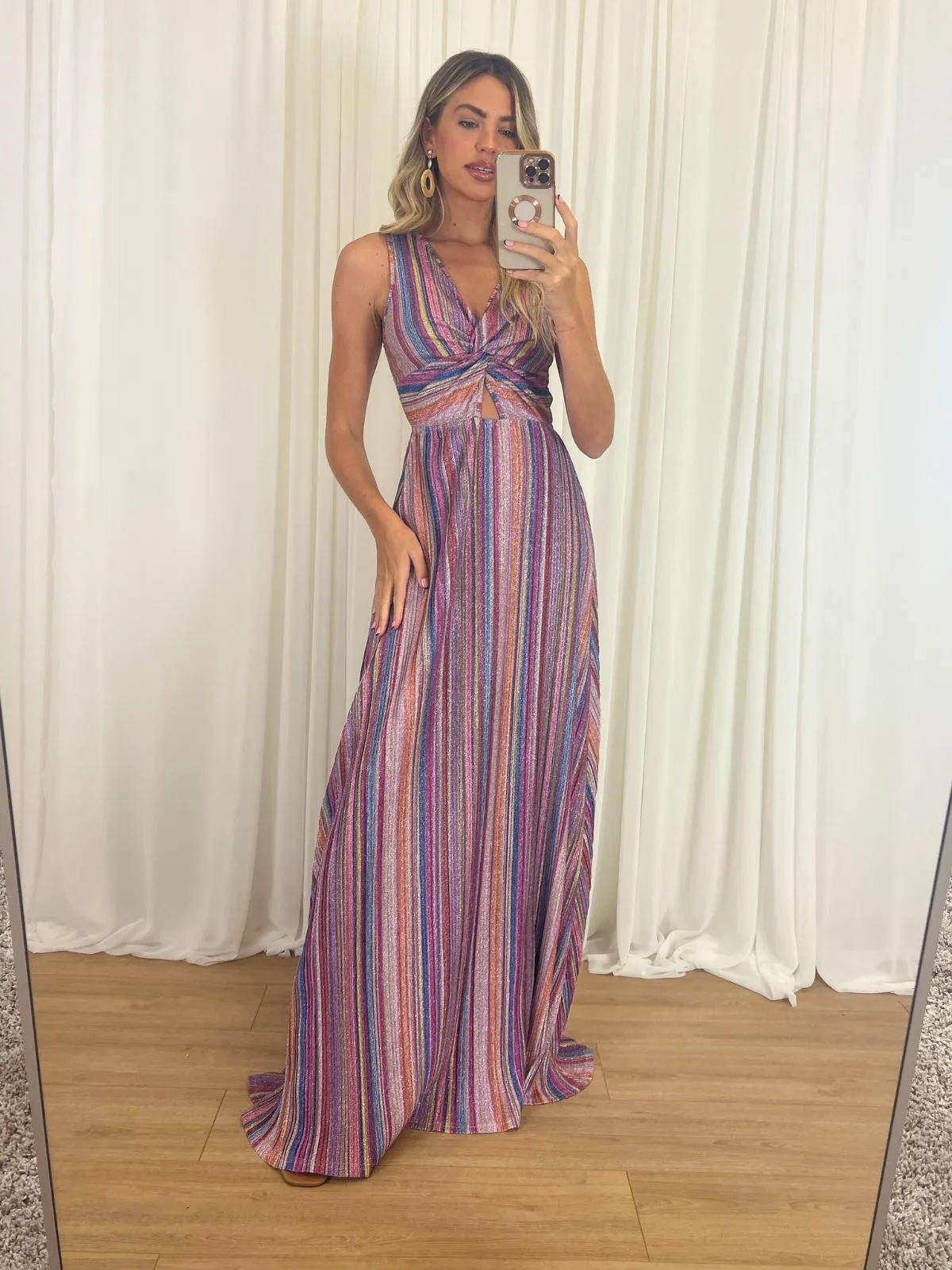 Florence Stripe Sparkle Maxi Dress in Multi Silk Air