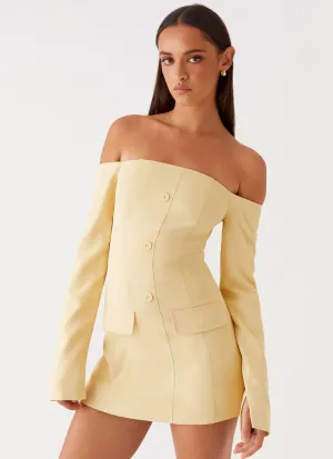 Dominique Blazer Mini Dress - Yellow breathable fabric dress