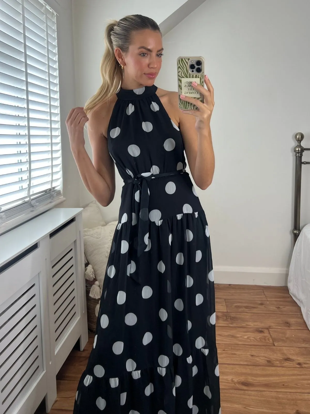 Cozy Wearable Willow High Neck Maxi Dress / Mono Print