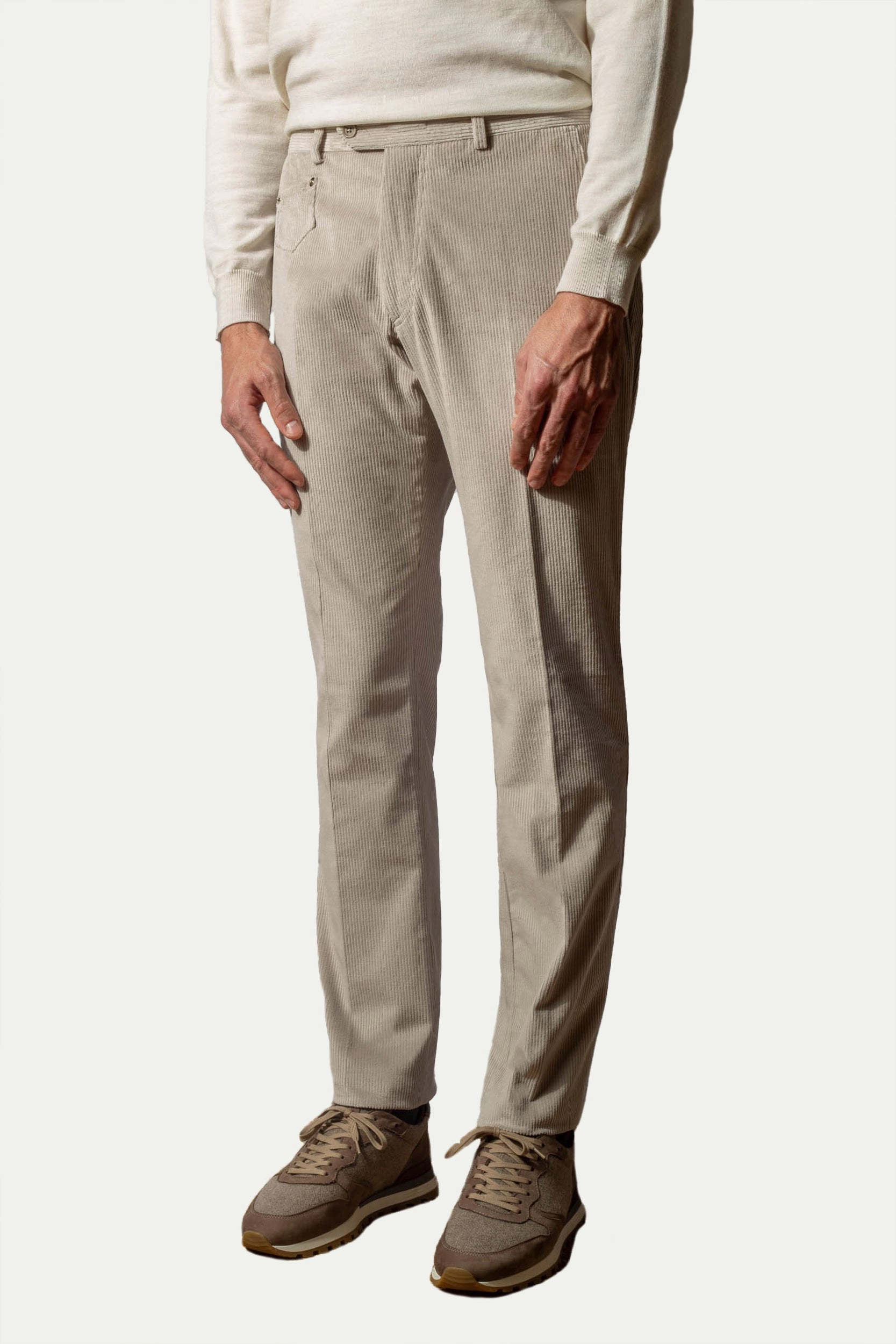 Light grey corduroy Sirmione trousers - Made in Italy Double Stitched Seams Functional Comfort Wear