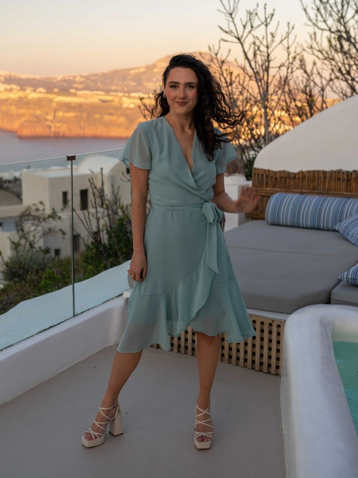 Faith Midi Ruffle Dress / Sage Smart Fabric ElasticWaistband