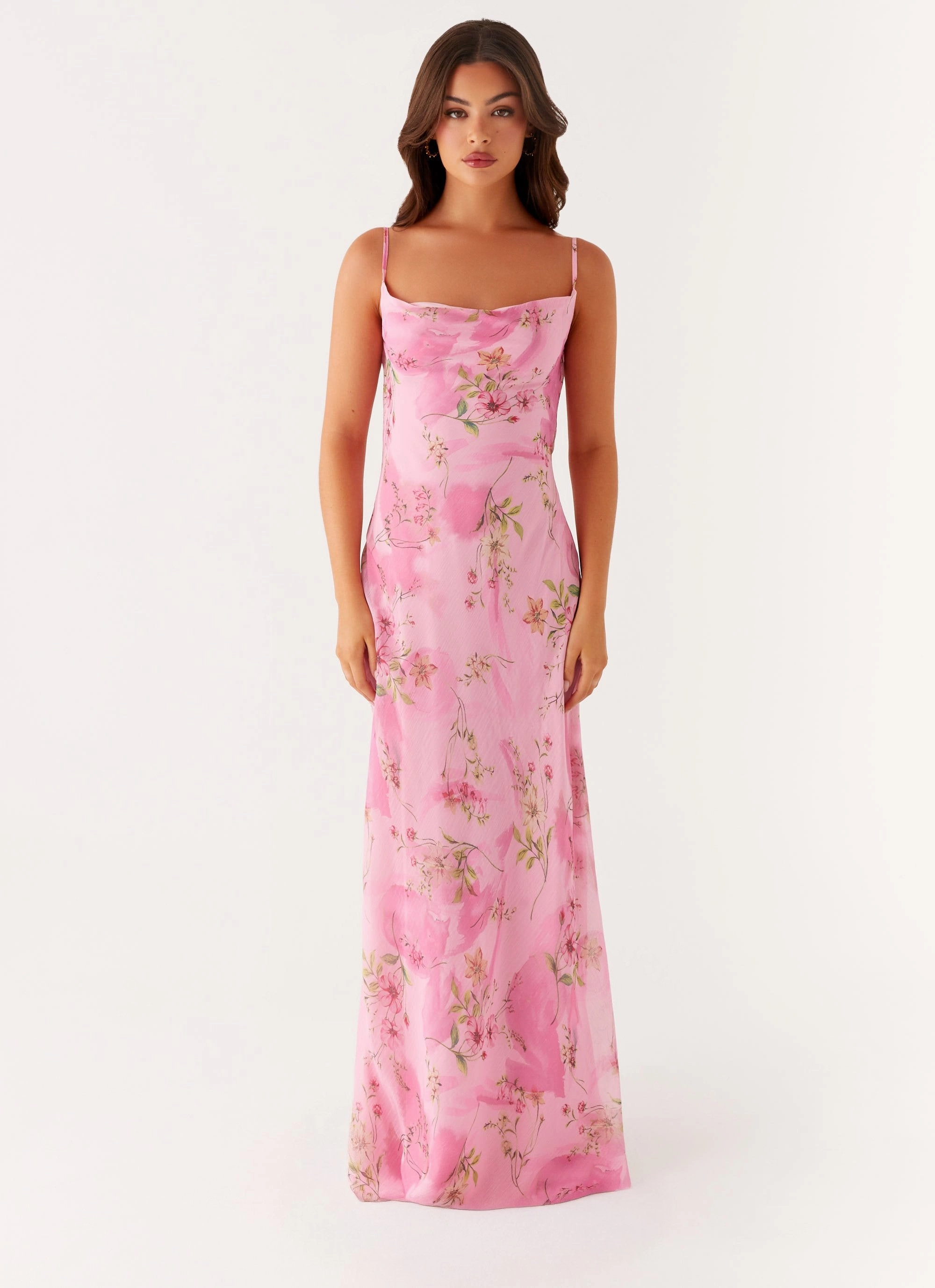 Orlando Maxi Dress - Pink Floral Print Smart Look