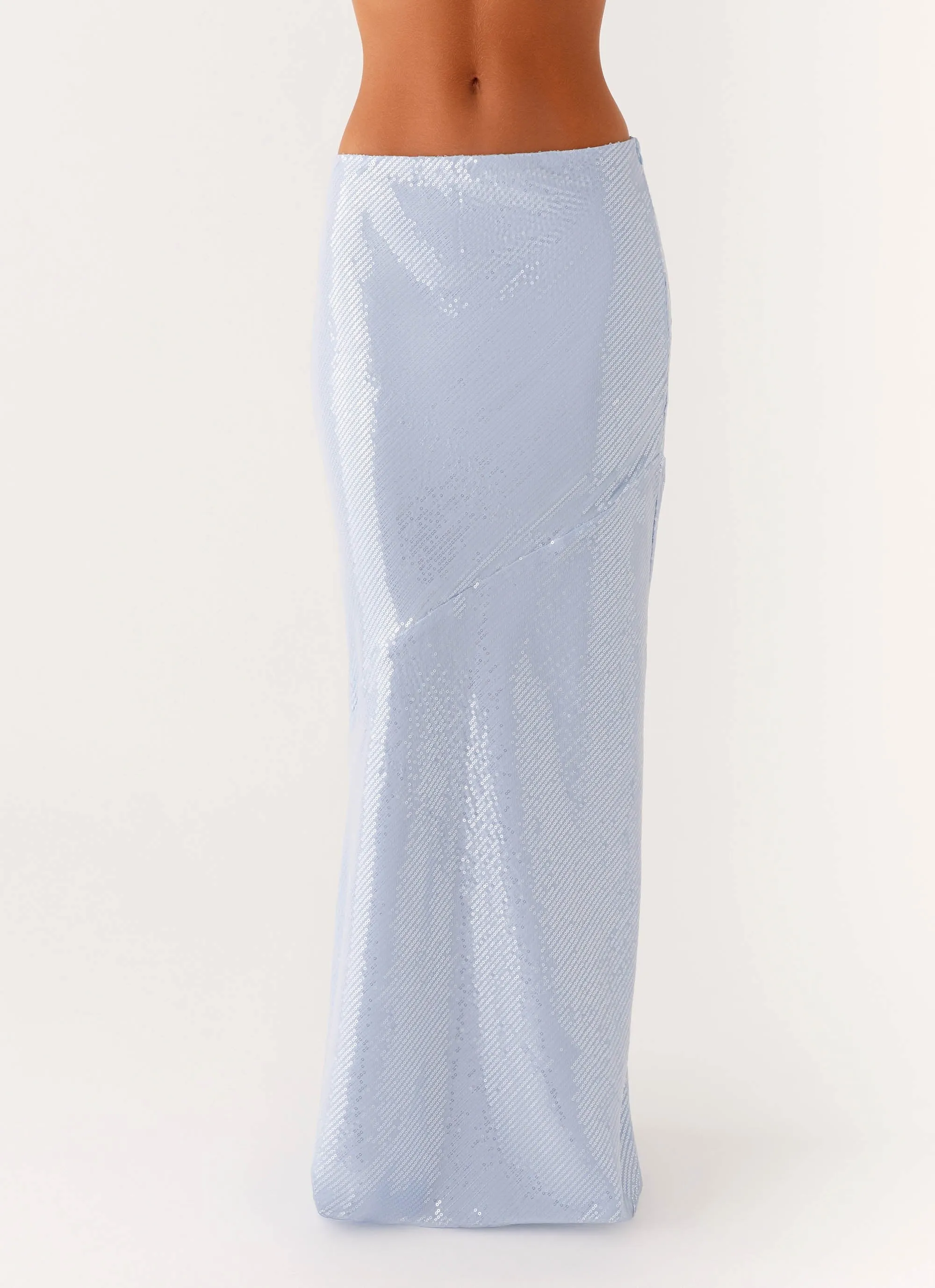 Tear Resistant Flexible Material Algorithm Sequin Maxi Skirt - Blue