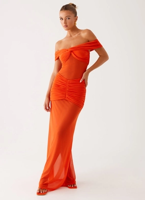 countryside Timeless Layer Charming Off Shoulder Maxi Dress - Orange