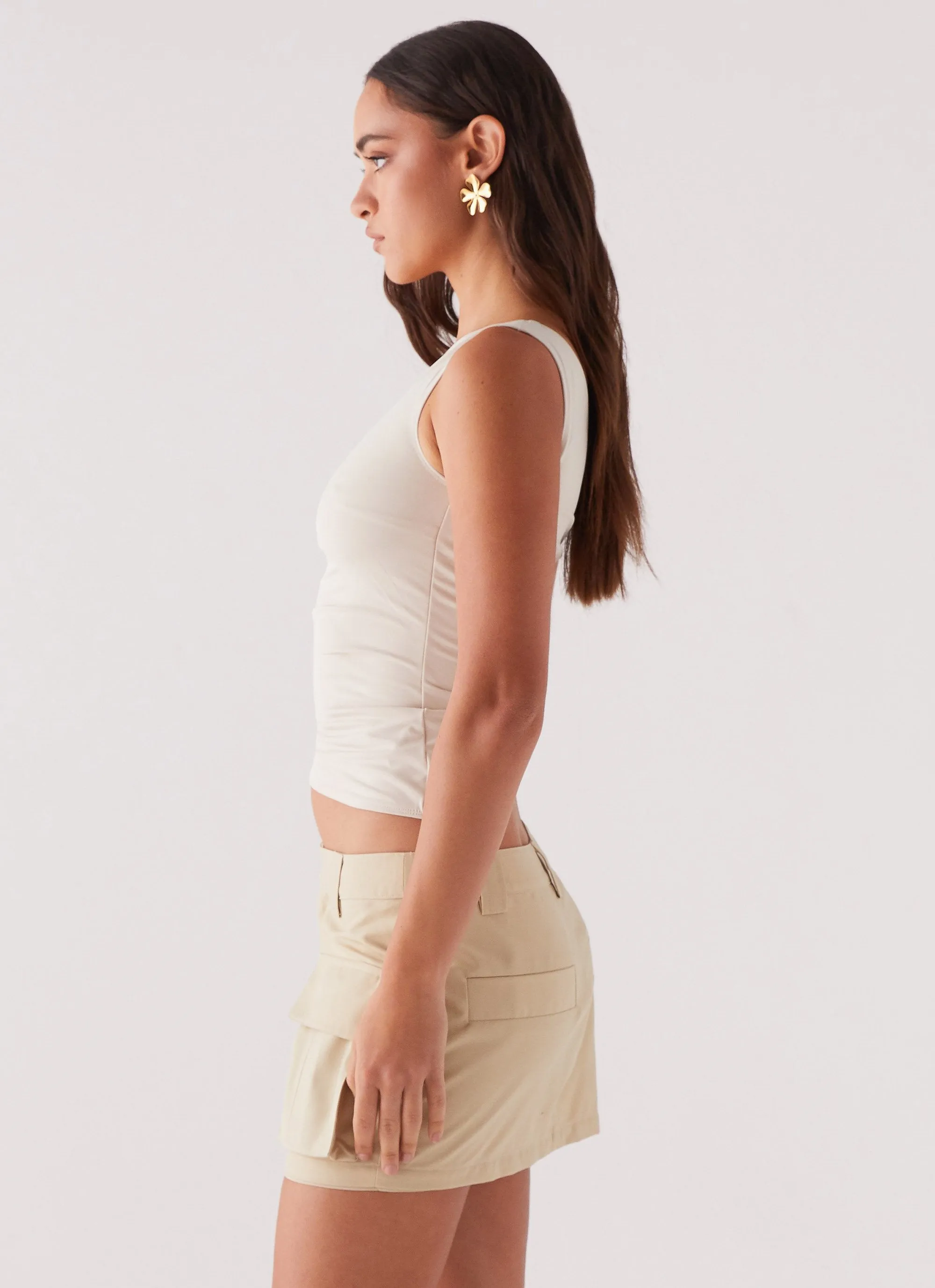 Heart To Heart Cargo Mini Skirt - Beige Detachable Tie Timeless Wear