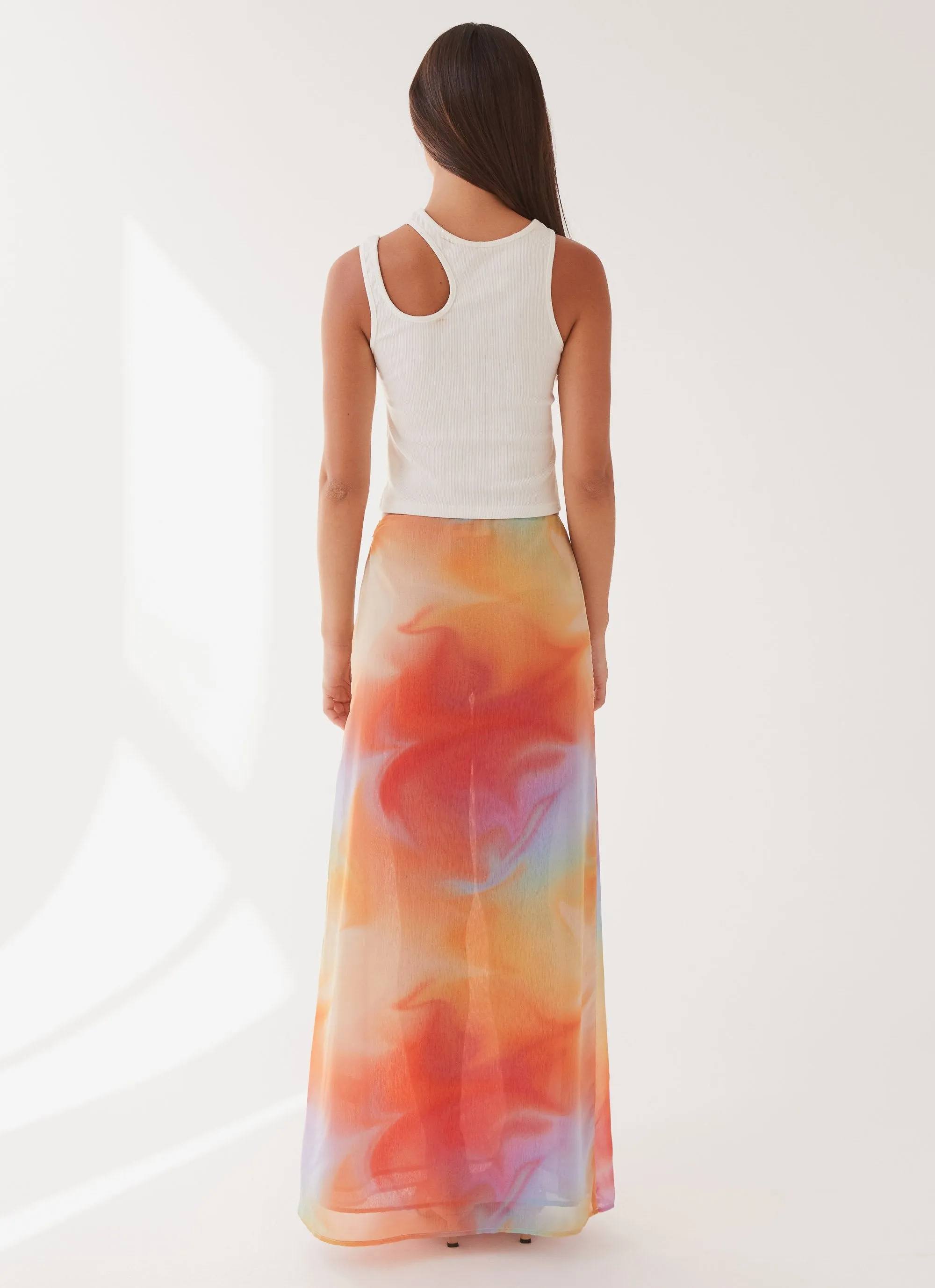 Refined Texture Sunlight Cascade Maxi Skirt - Rainbow Radiance